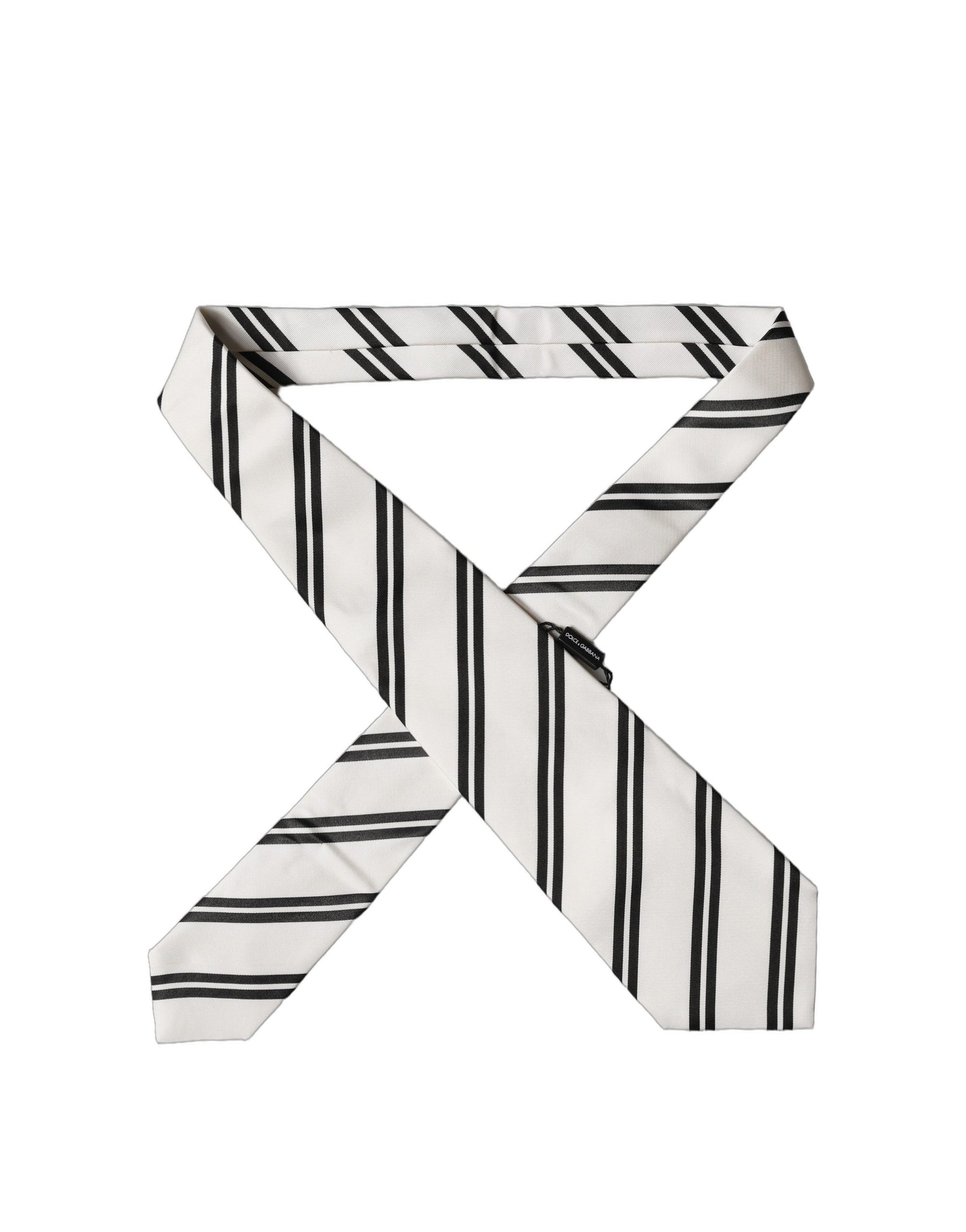 Dolce & Gabbana White Black Stripes Silk Adjustable Women Necktie Tie | Regal Royce