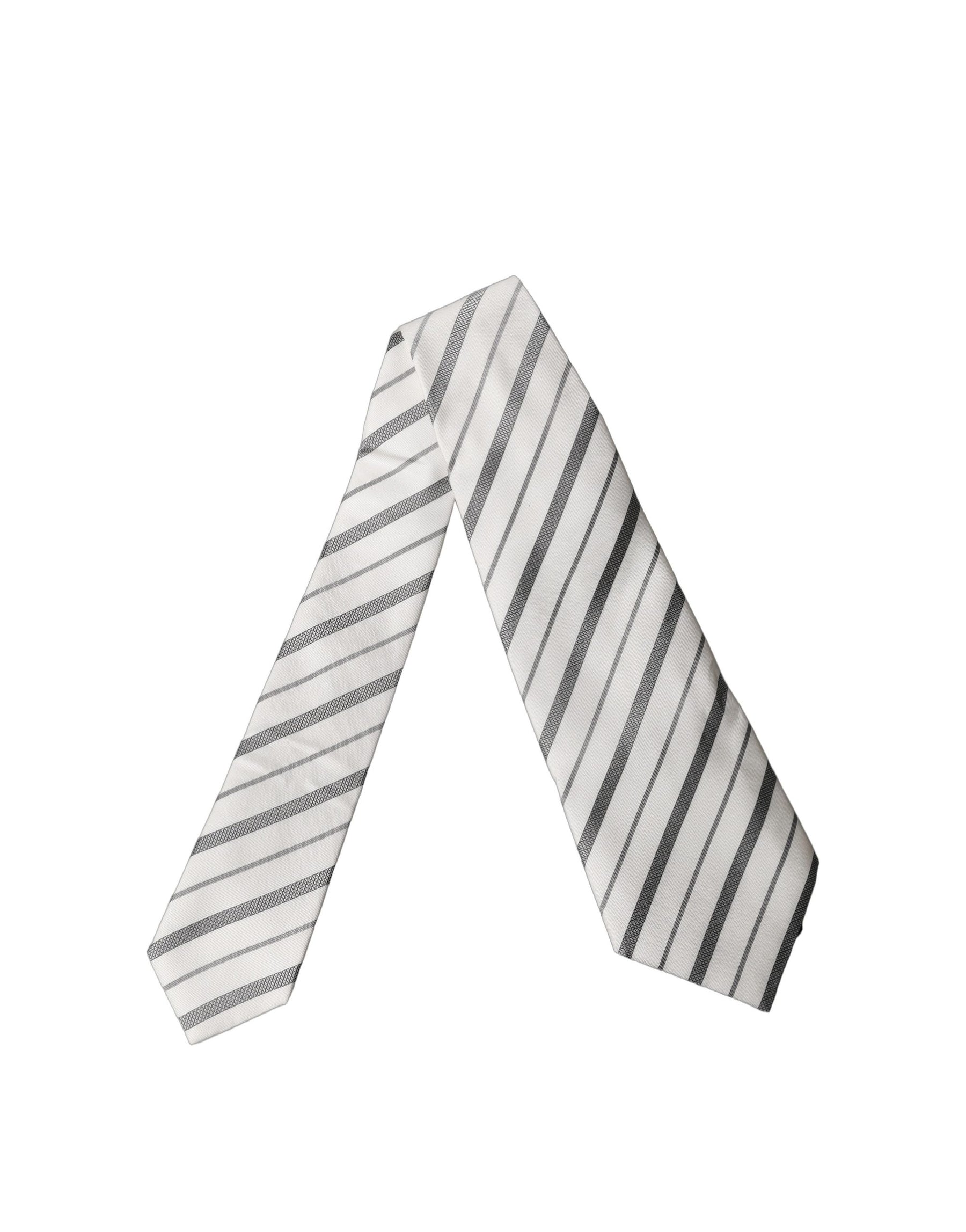 Dolce & Gabbana Black White Stripes Silk Adjustable Women Necktie Tie | Regal Royce