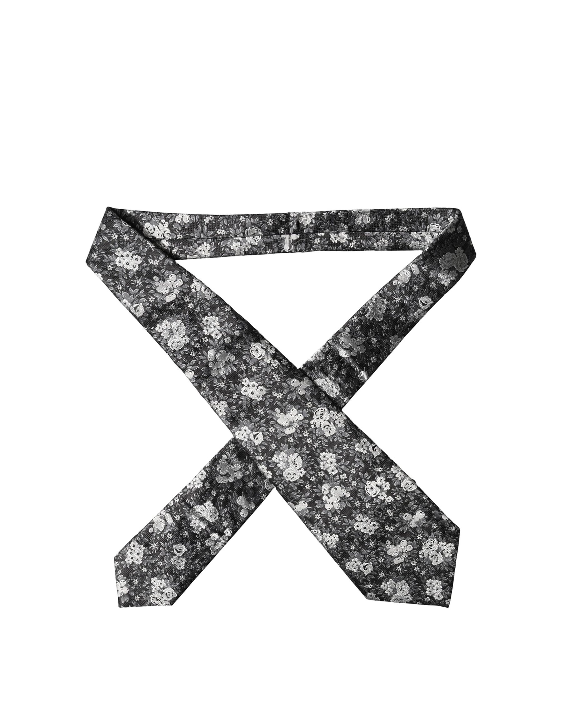 Dolce & Gabbana Black White Floral Silk Adjustable Women Necktie Tie | Regal Royce