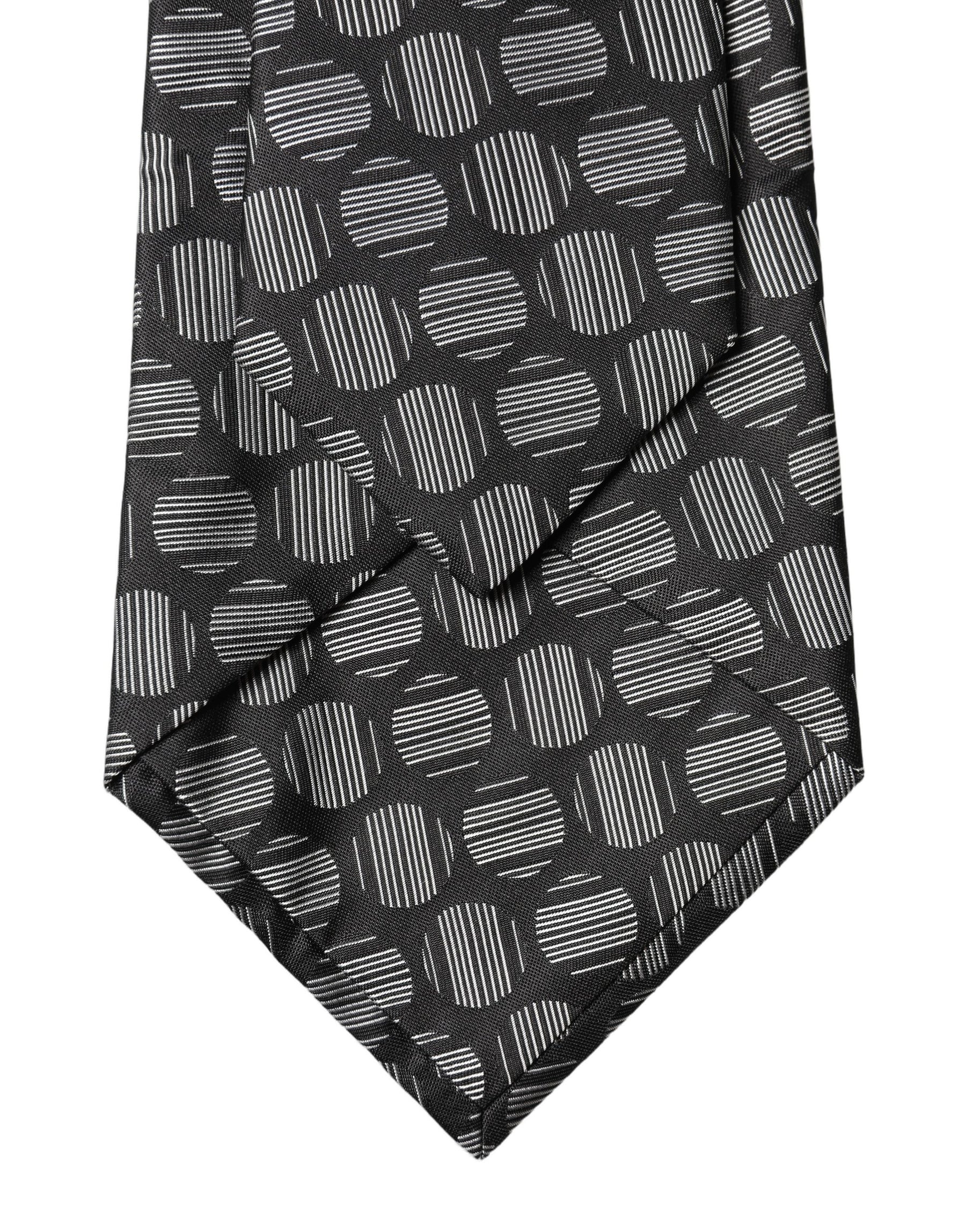 Dolce & Gabbana Black White Geometric Silk Adjustable Women Necktie Tie | Regal Royce