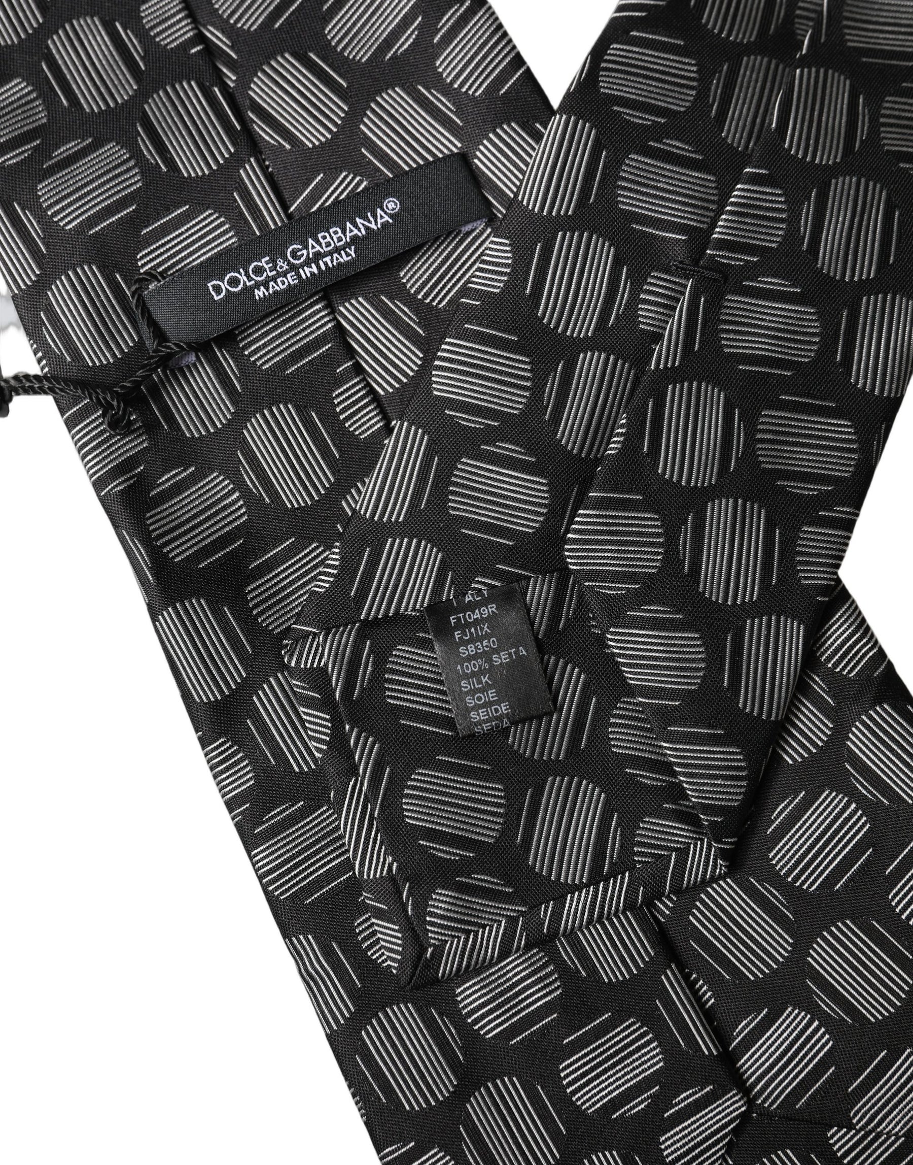 Dolce & Gabbana Black White Geometric Silk Adjustable Women Necktie Tie | Regal Royce