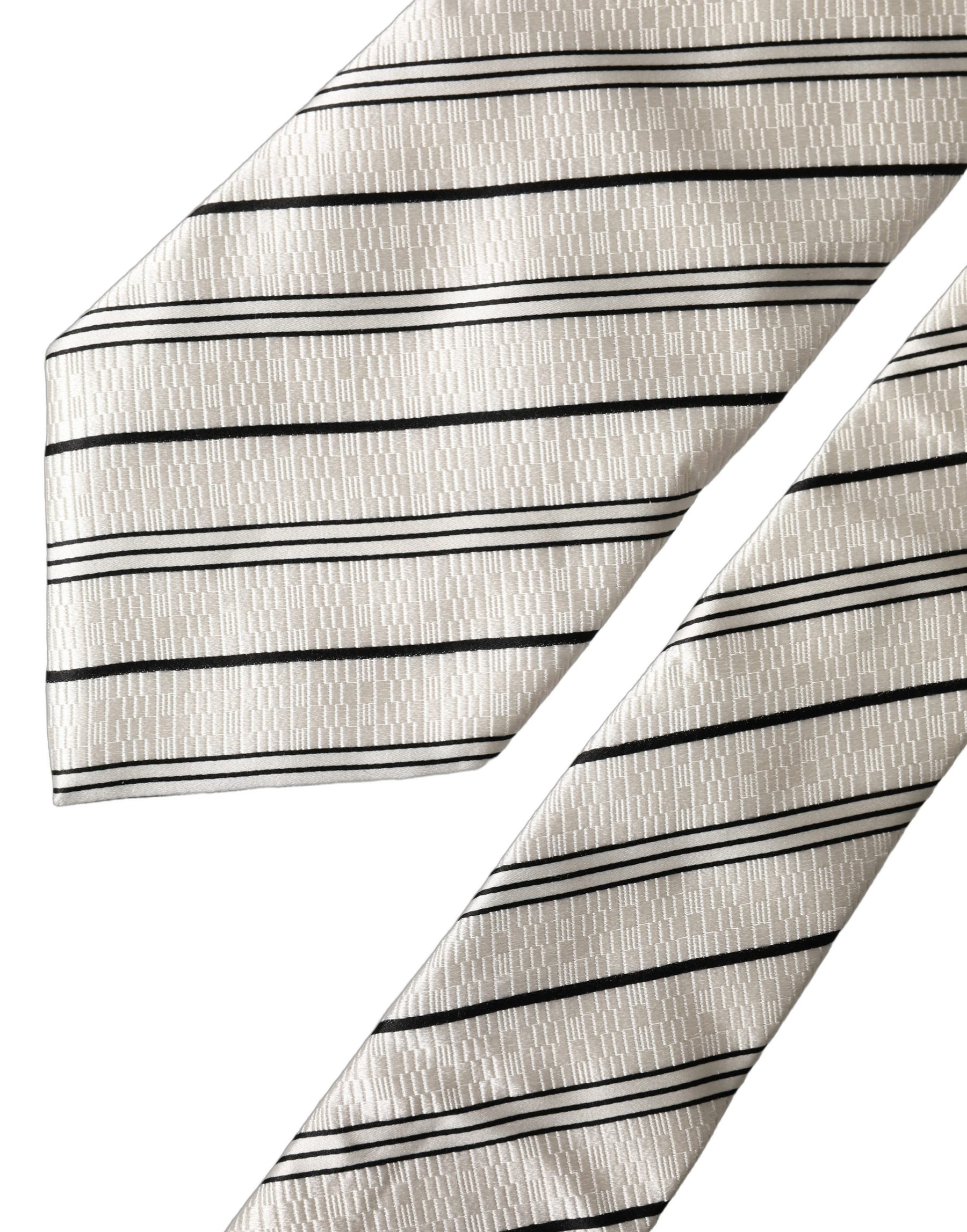 Dolce & Gabbana White Black Stripes Silk Adjustable Women Necktie Tie | Regal Royce