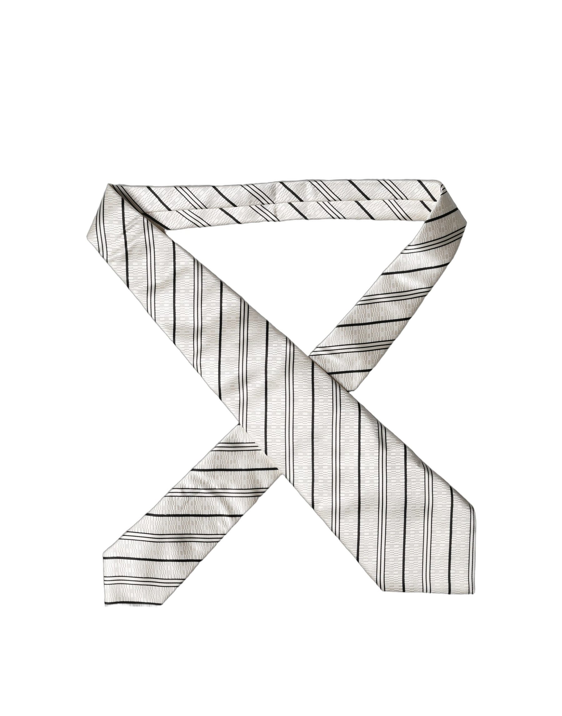 Dolce & Gabbana White Black Stripes Silk Adjustable Women Necktie Tie | Regal Royce
