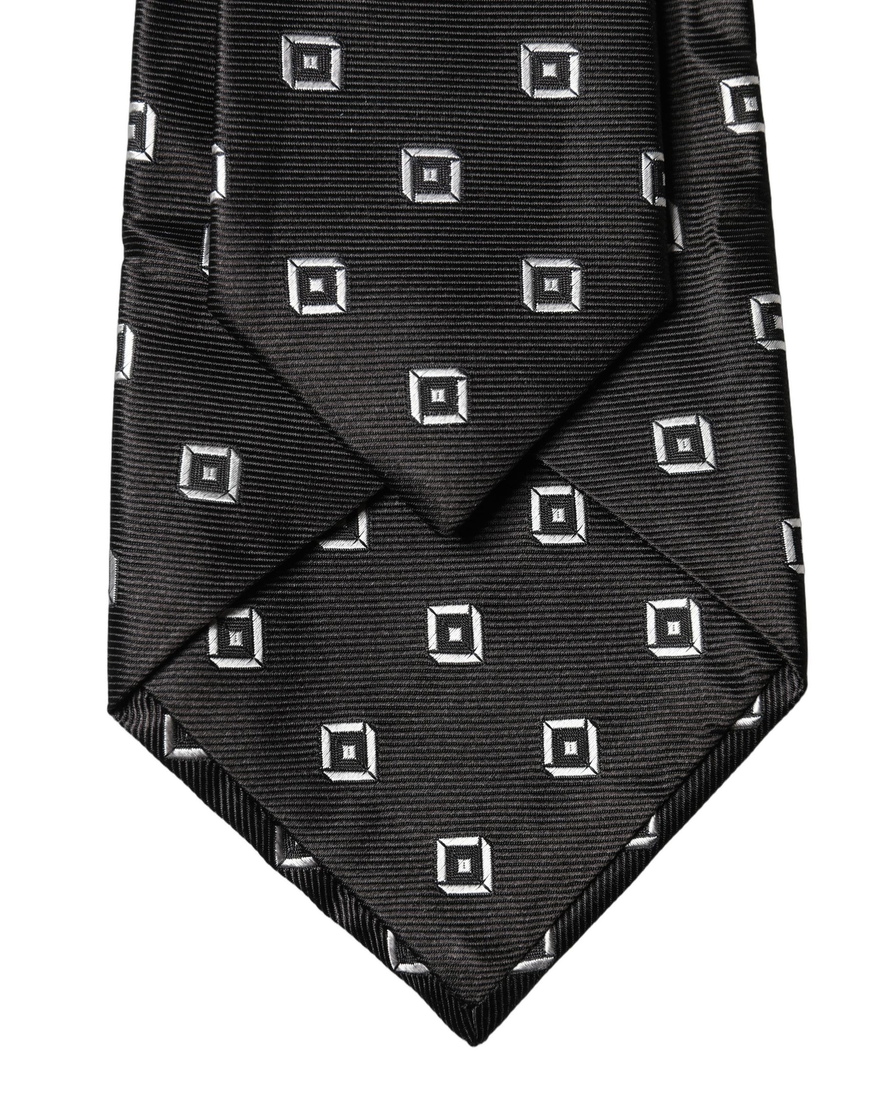 Dolce & Gabbana Black White Geometric Silk Adjustable Women Necktie Tie | Regal Royce