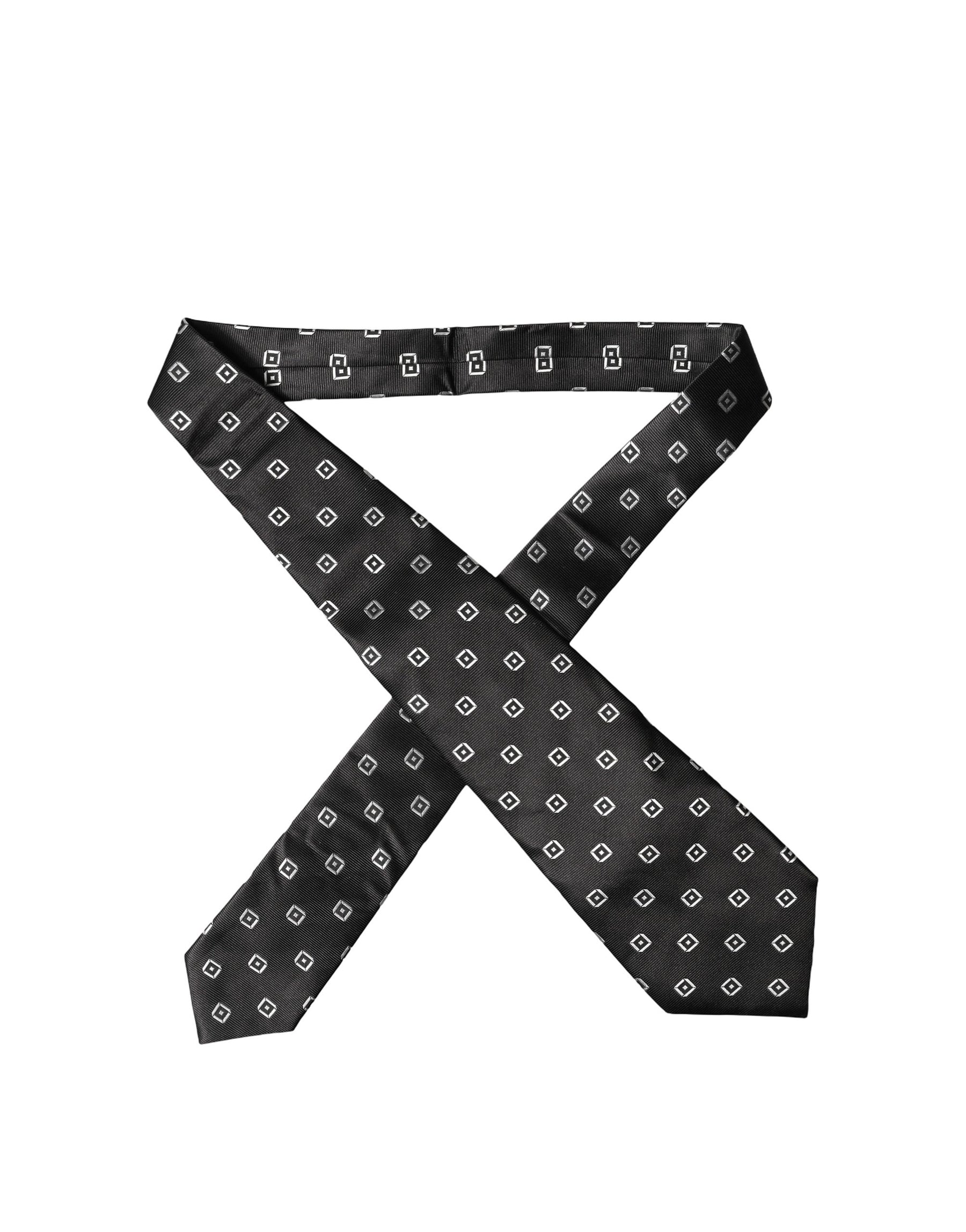 Dolce & Gabbana Black White Geometric Silk Adjustable Women Necktie Tie | Regal Royce