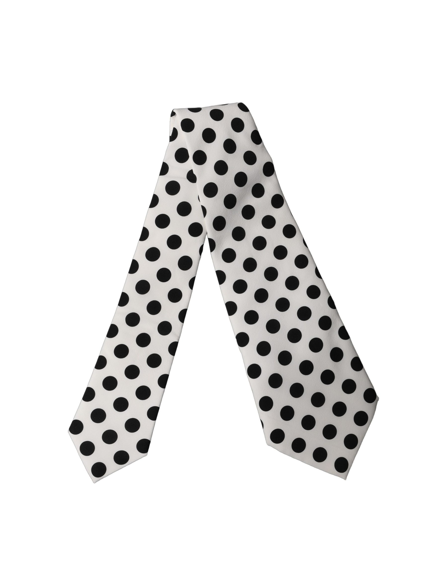 Dolce & Gabbana White Black Polka Dot Silk Adjustable Women Necktie Tie | Regal Royce
