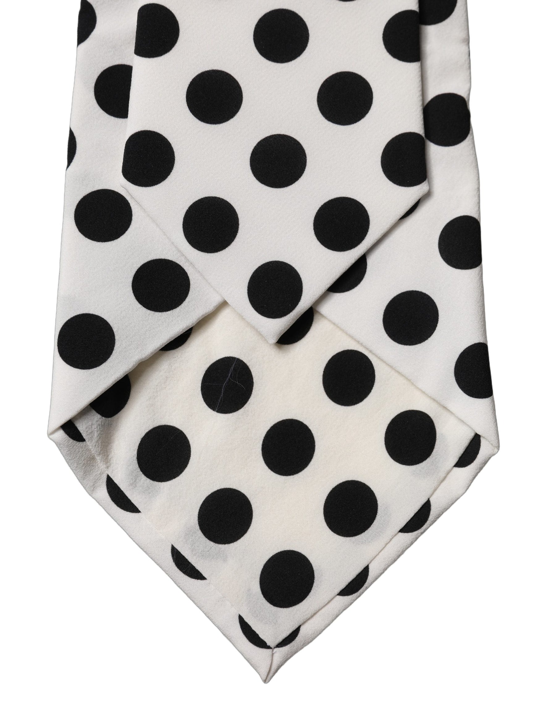 Dolce & Gabbana White Black Polka Dot Silk Adjustable Women Necktie Tie | Regal Royce