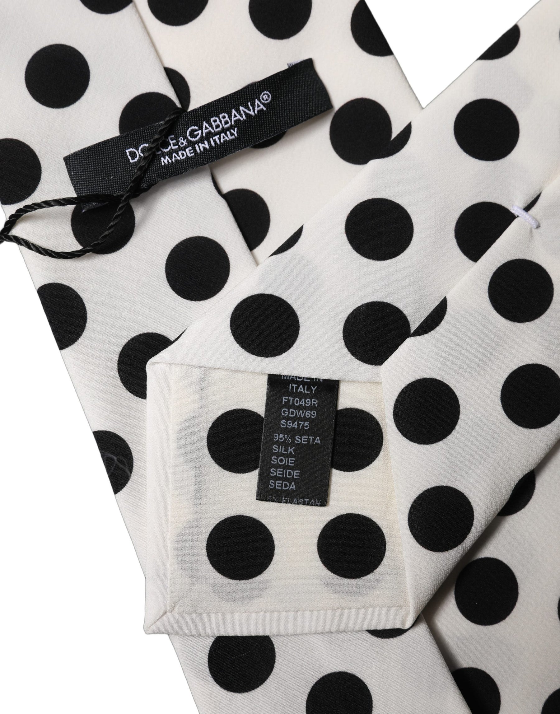 Dolce & Gabbana White Black Polka Dot Silk Adjustable Women Necktie Tie | Regal Royce