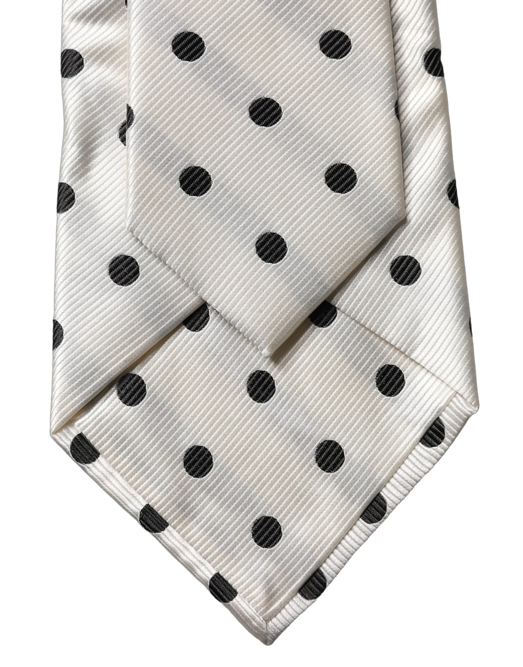 Dolce & Gabbana White Black Polka Dot Silk Adjustable Women Necktie Tie | Regal Royce