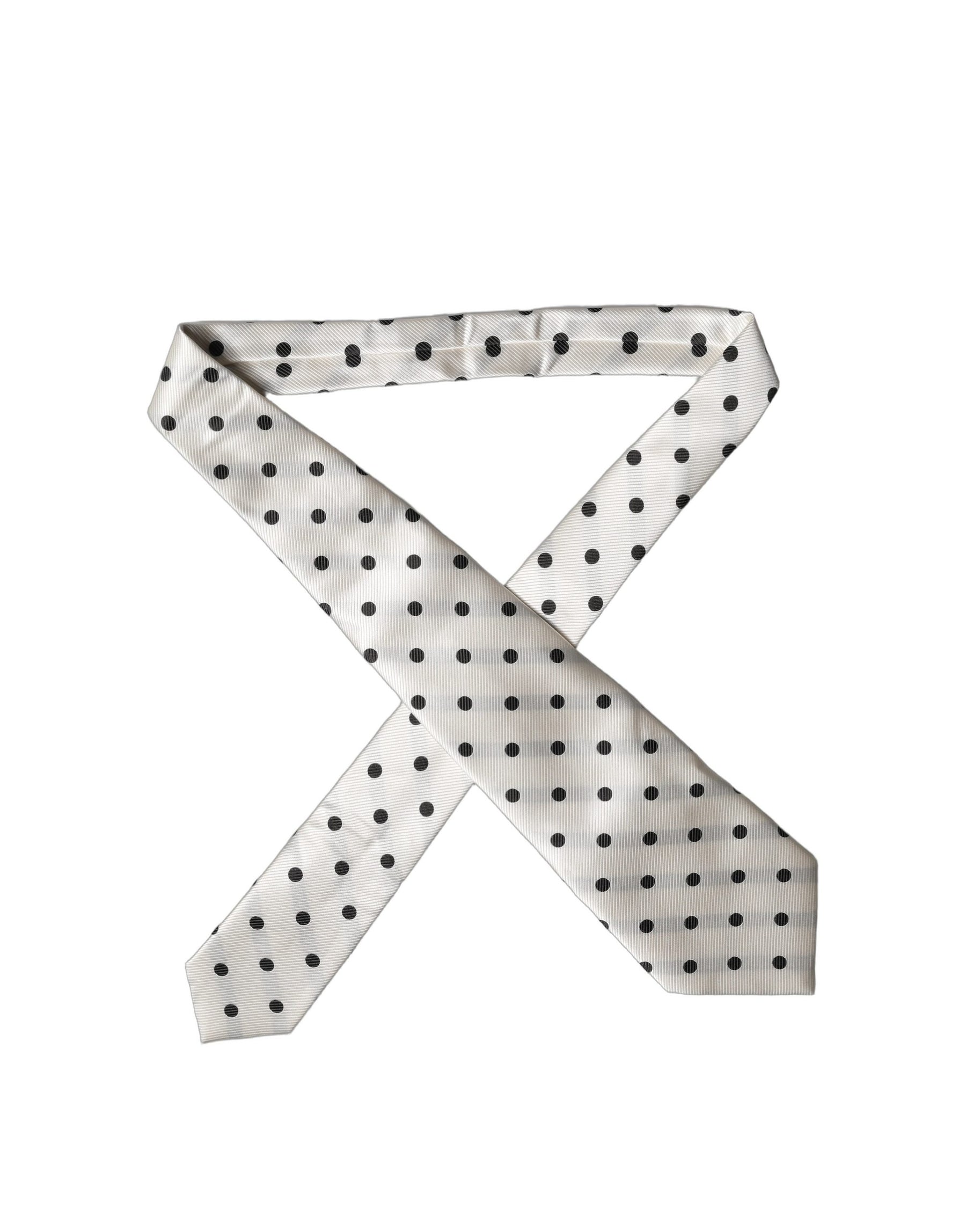 Dolce & Gabbana White Black Polka Dot Silk Adjustable Women Necktie Tie | Regal Royce