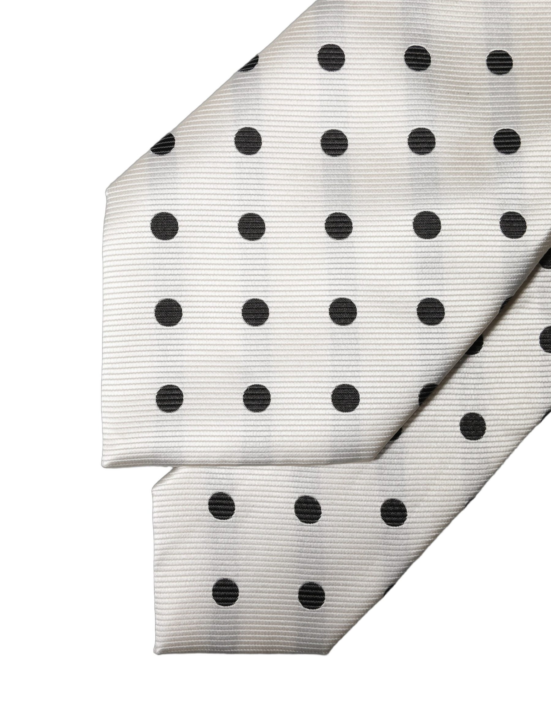 Dolce & Gabbana White Black Polka Dot Silk Adjustable Women Necktie Tie | Regal Royce