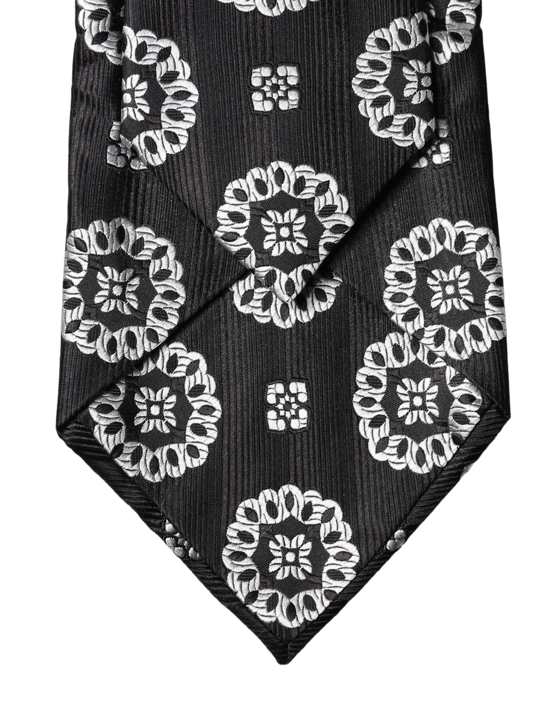 Dolce & Gabbana Black White Floral Silk Adjustable Women Necktie Tie | Regal Royce