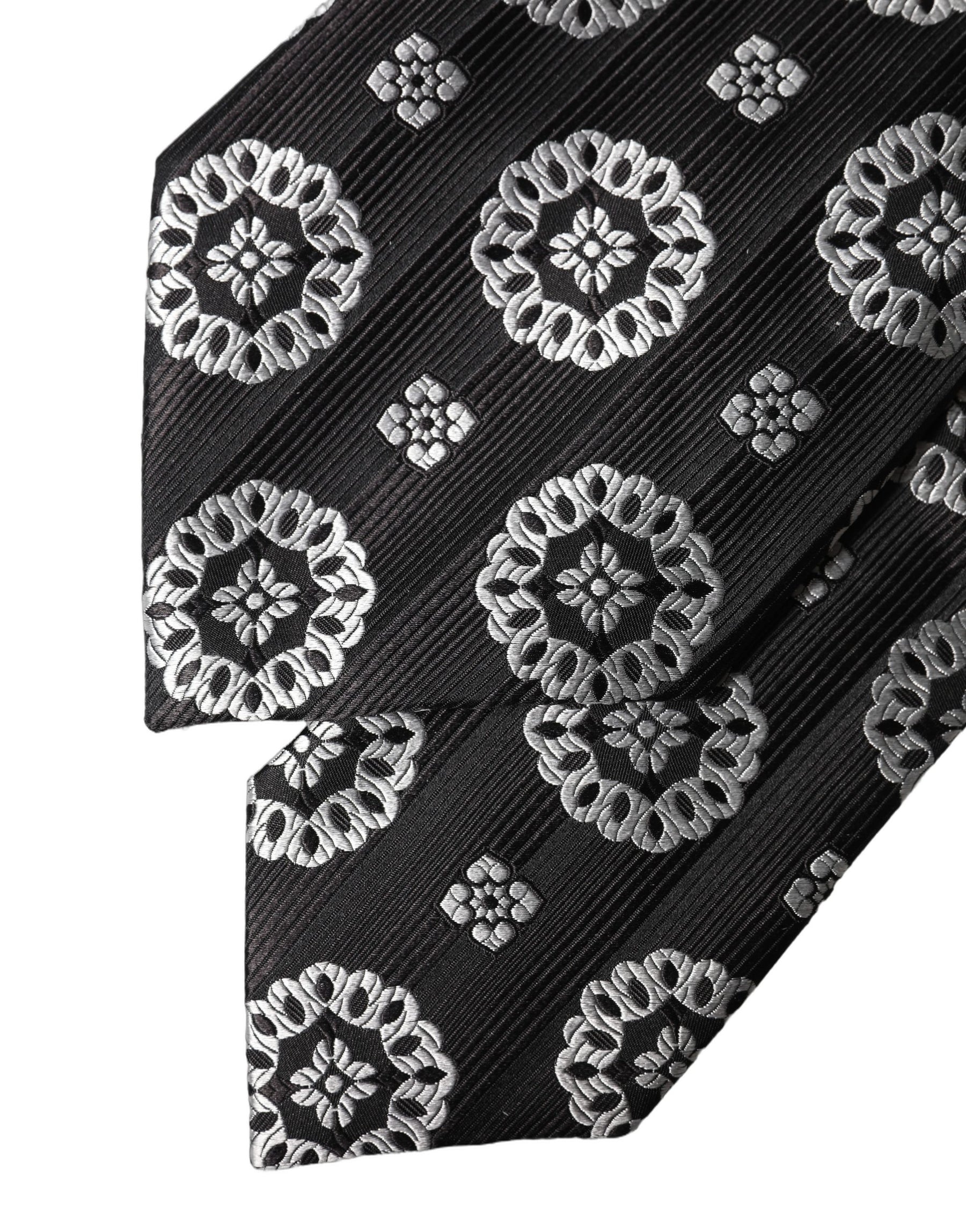 Dolce & Gabbana Black White Floral Silk Adjustable Women Necktie Tie | Regal Royce