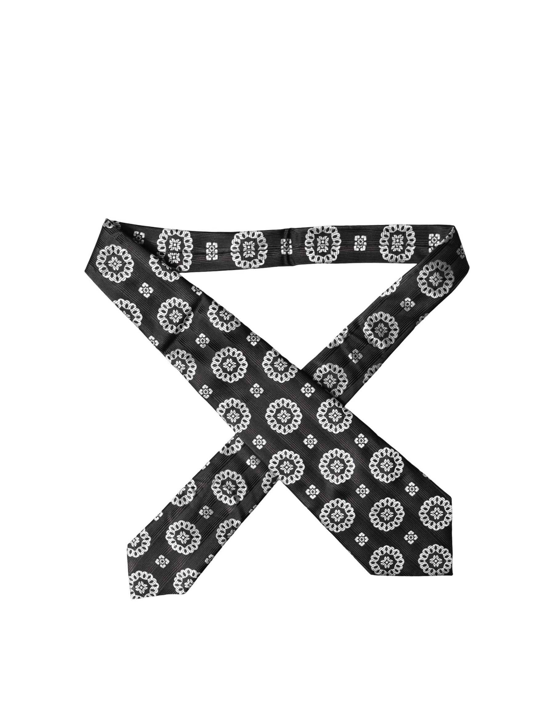 Dolce & Gabbana Black White Floral Silk Adjustable Women Necktie Tie | Regal Royce