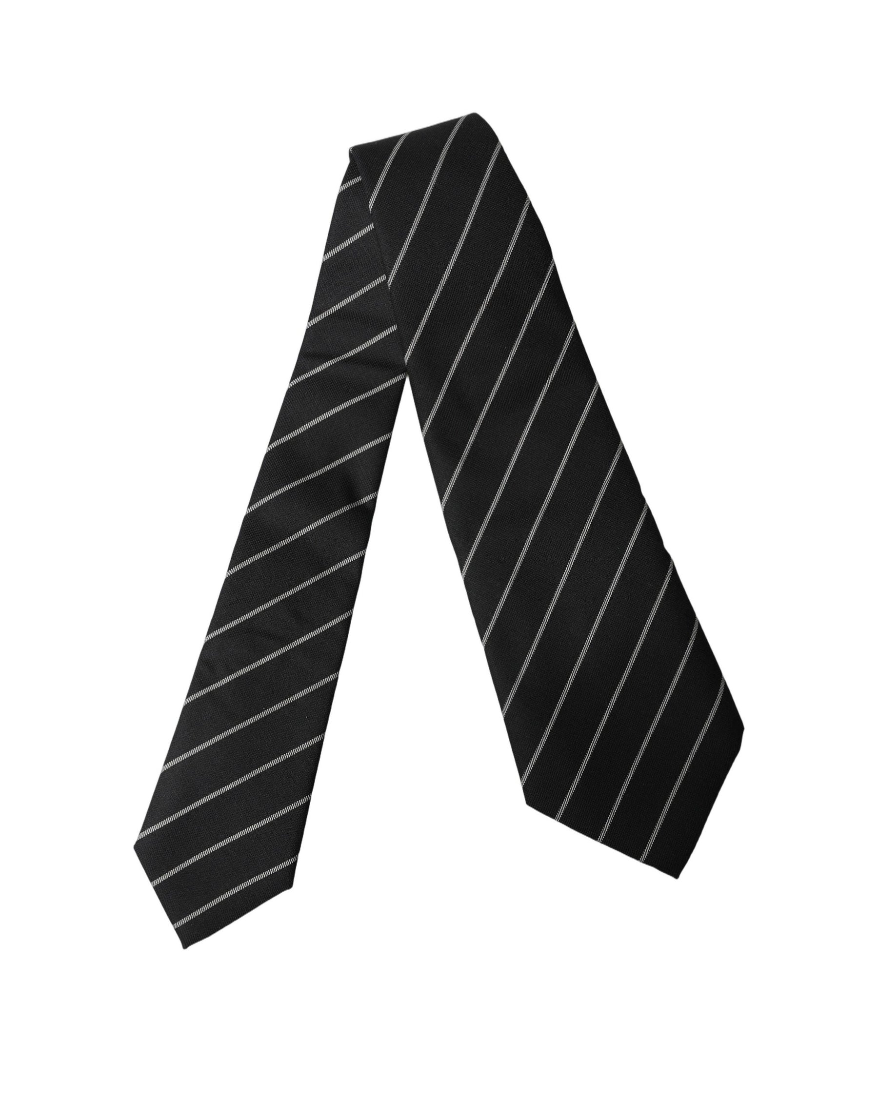 Dolce & Gabbana Black White Stripes Wool Adjustable Women Necktie Tie | Regal Royce