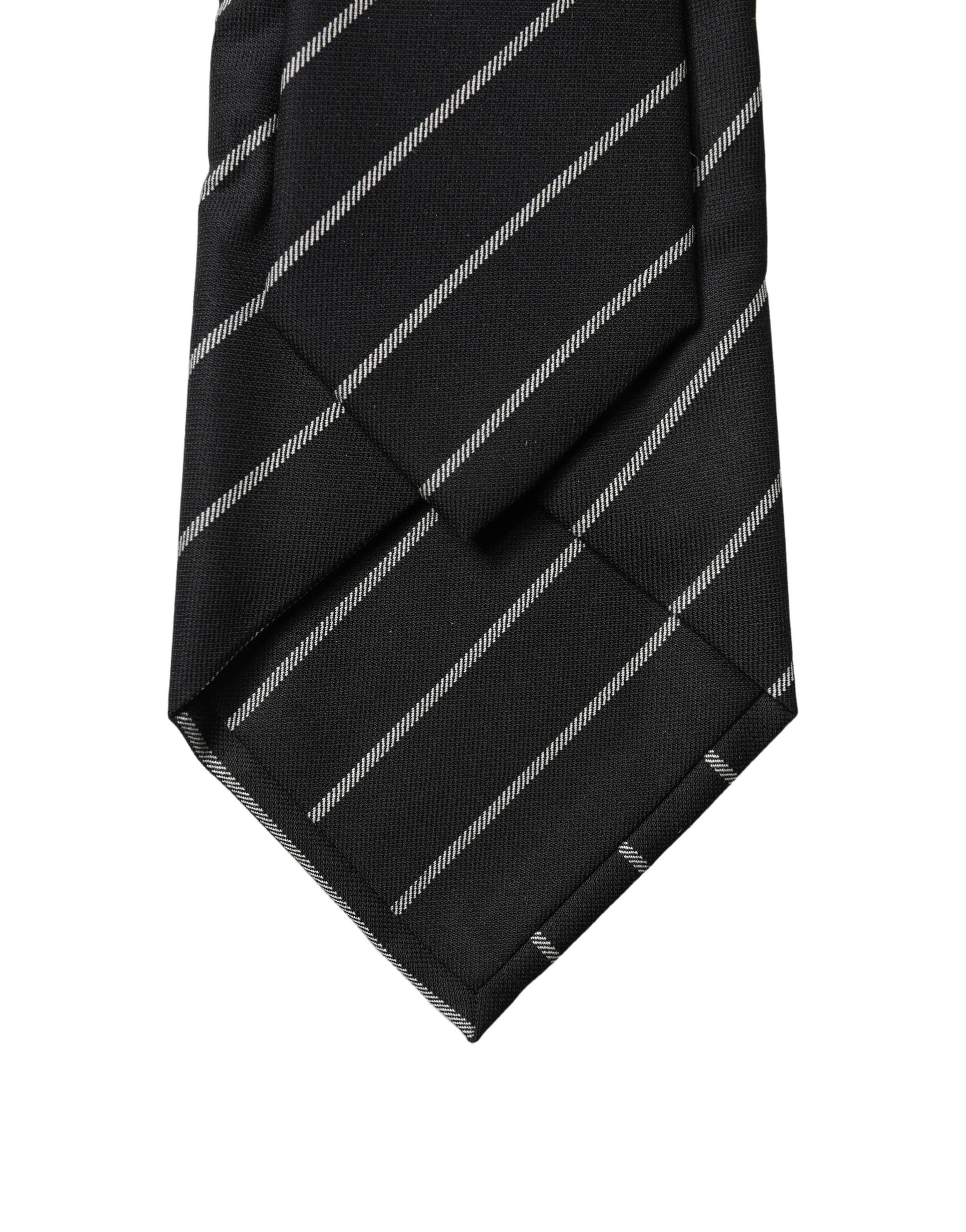 Dolce & Gabbana Black White Stripes Wool Adjustable Women Necktie Tie | Regal Royce
