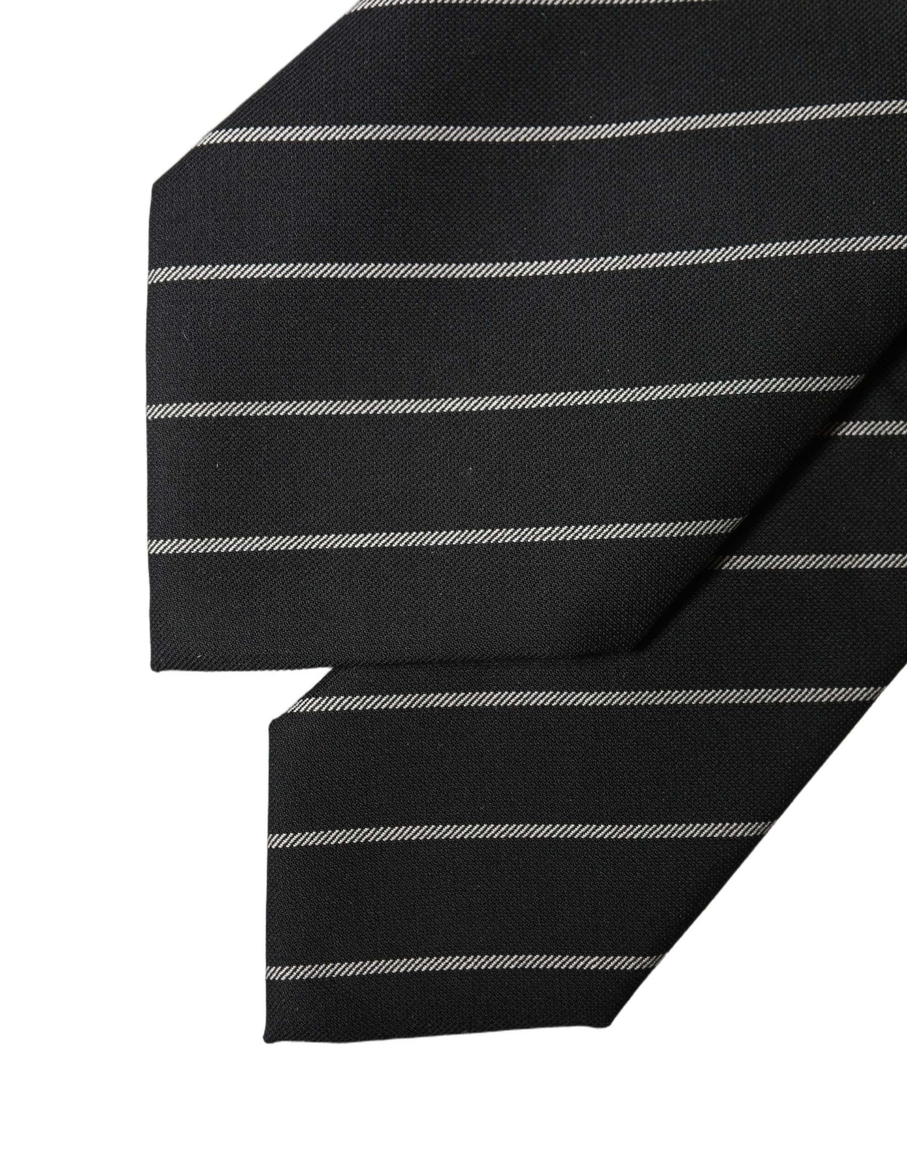 Dolce & Gabbana Black White Stripes Wool Adjustable Women Necktie Tie | Regal Royce