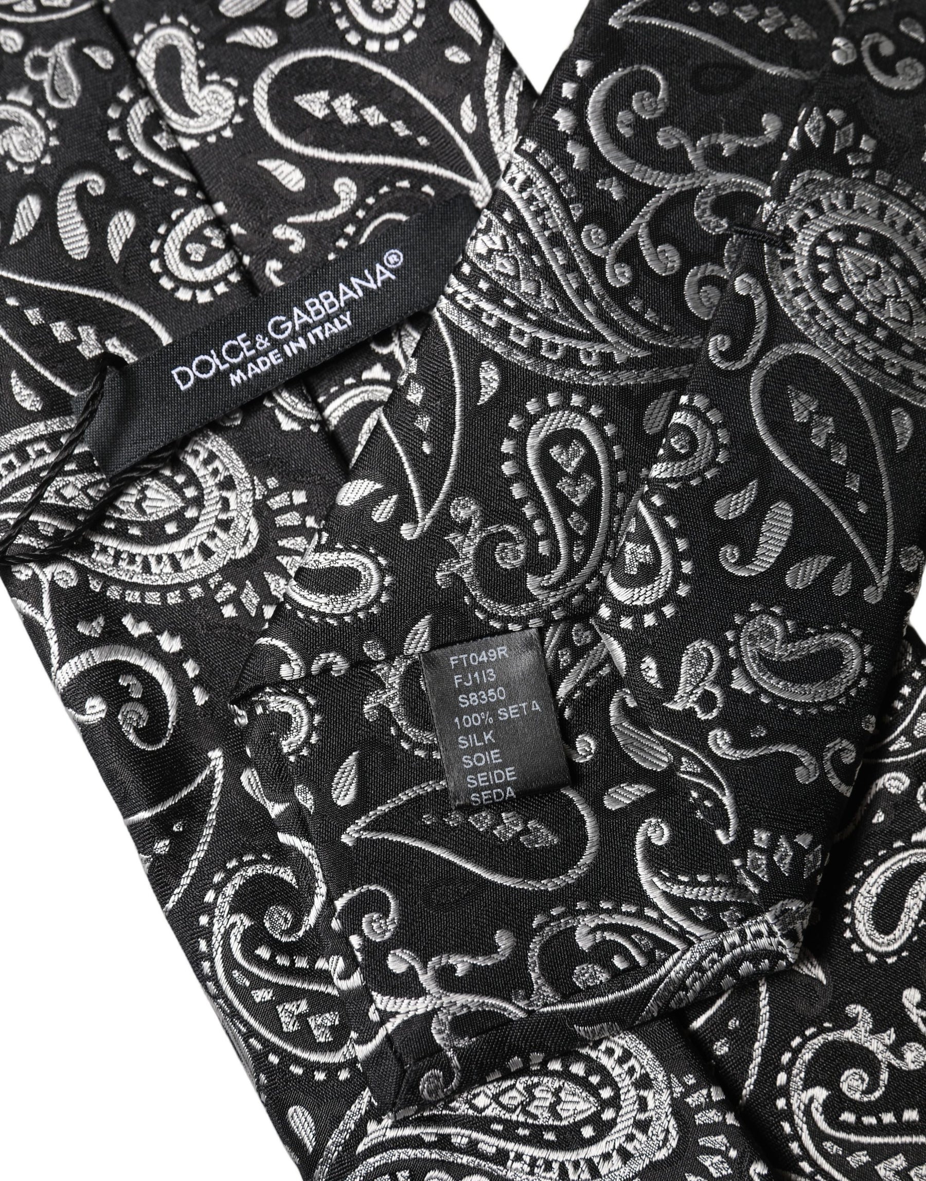 Dolce & Gabbana Black White Paisley Silk Adjustable Women Necktie Tie | Regal Royce