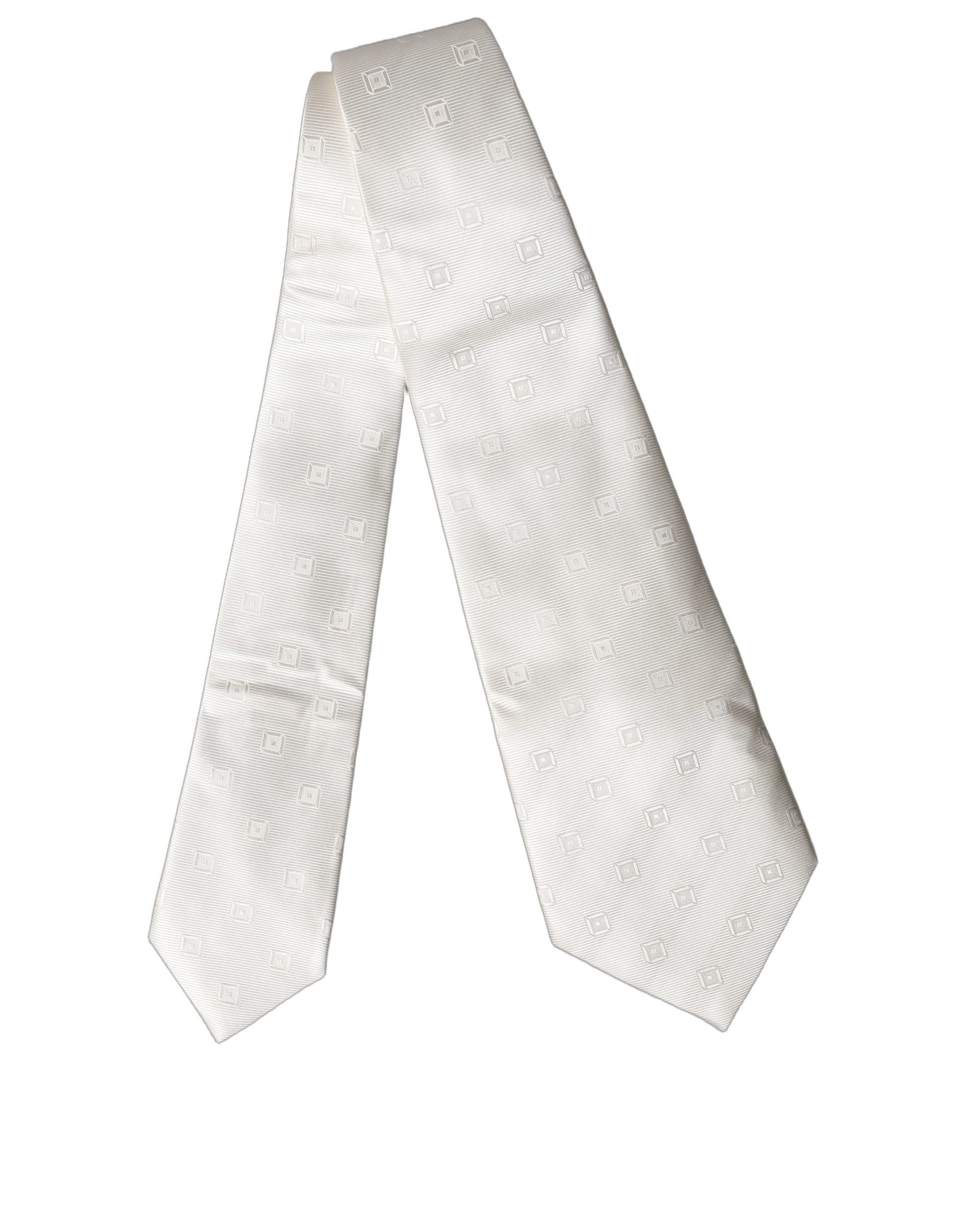 Dolce & Gabbana Off White Geometric Silk Adjustable Women Necktie Tie | Regal Royce