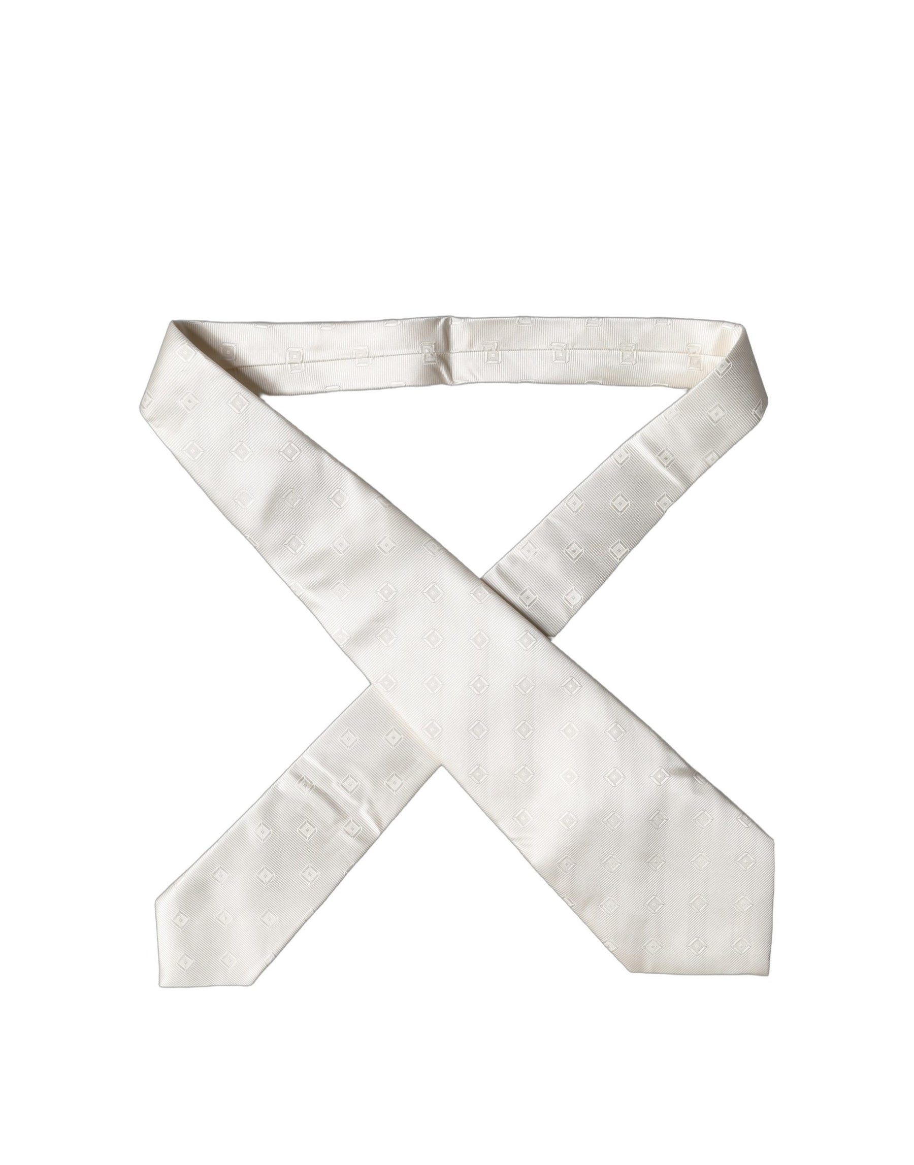 Dolce & Gabbana Off White Geometric Silk Adjustable Women Necktie Tie | Regal Royce