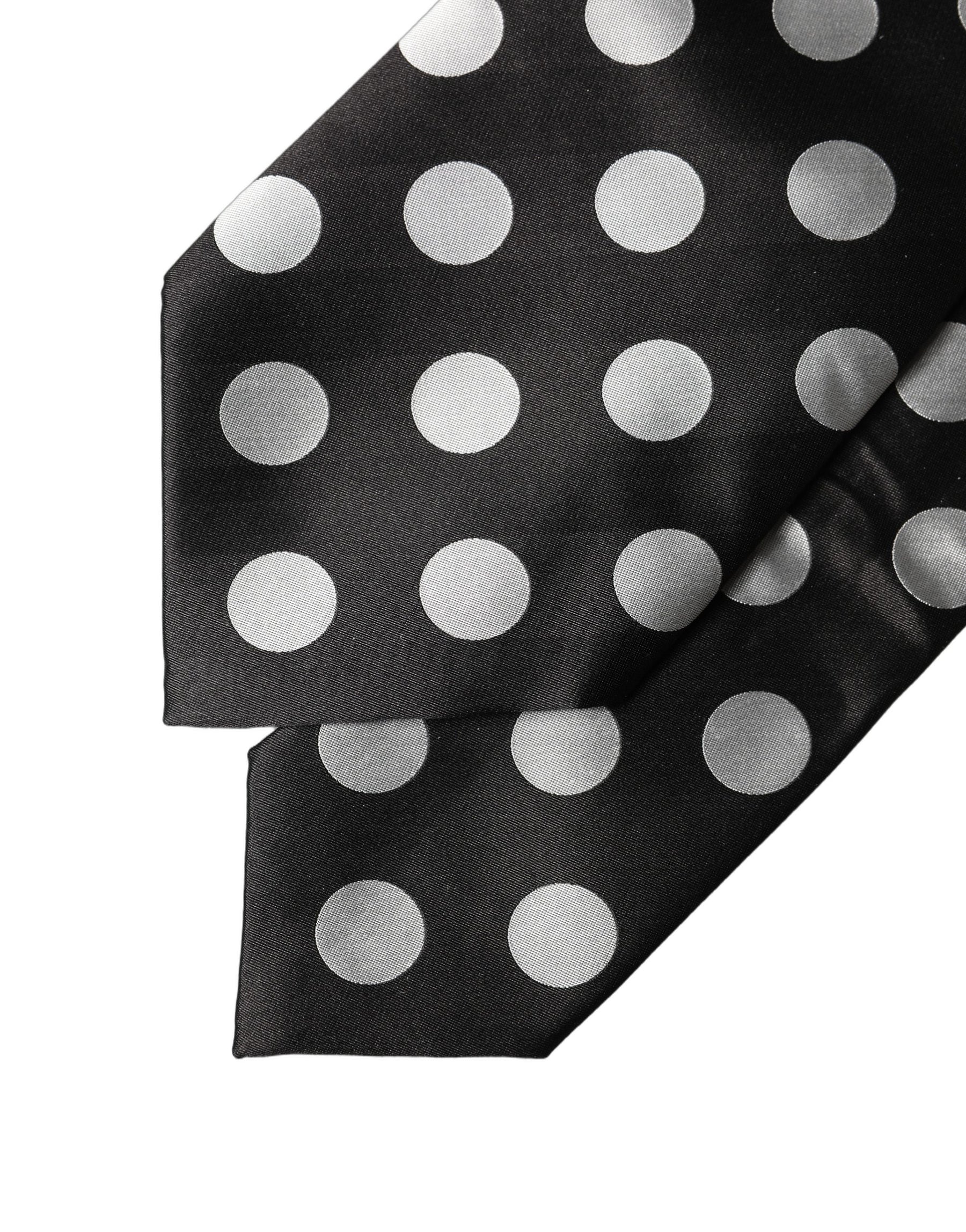 Dolce & Gabbana Black White Polka Dot Silk Adjustable Women Necktie Tie | Regal Royce