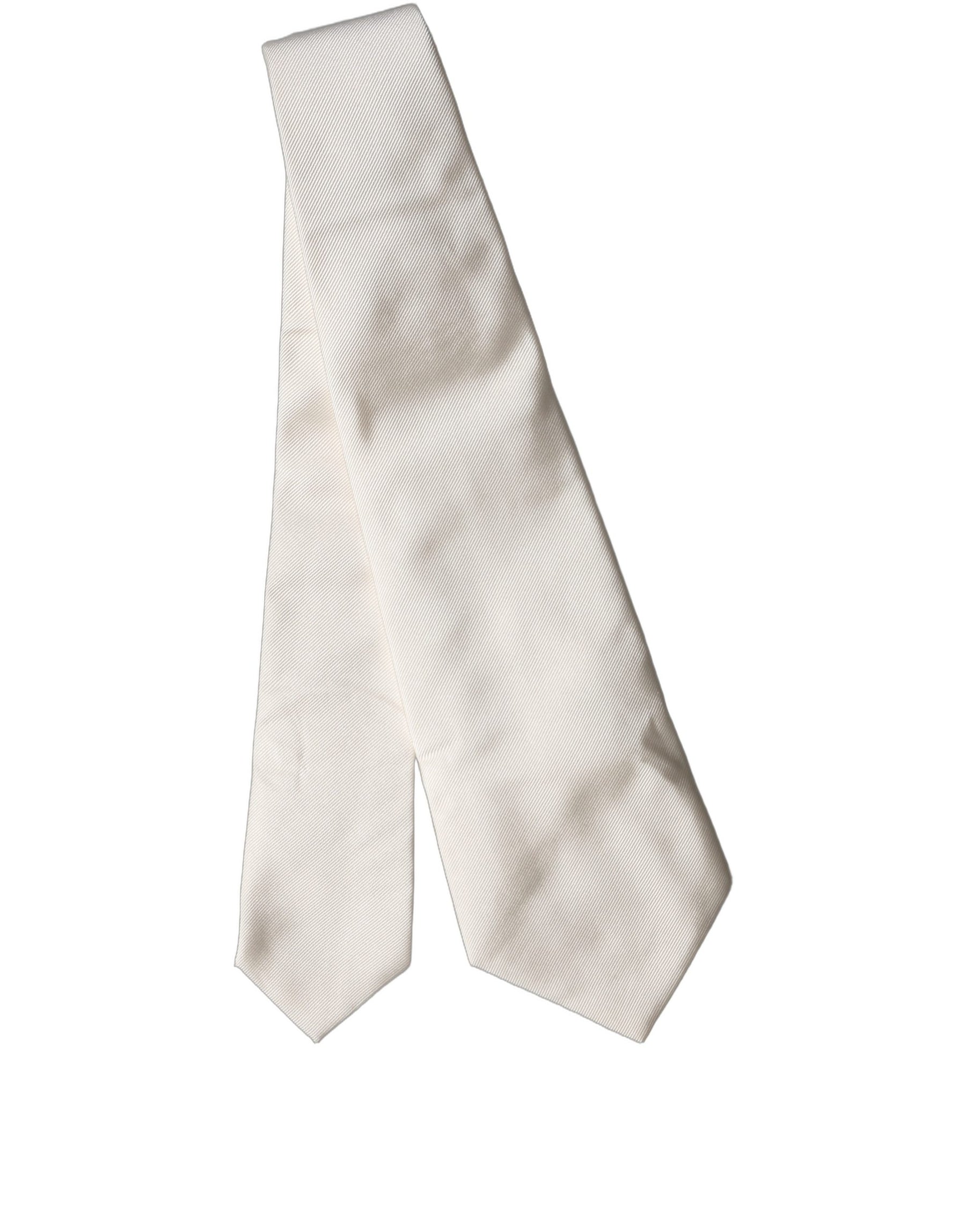 Dolce & Gabbana Off White Solid Silk Adjustable Women Tied Necktie Tie | Regal Royce