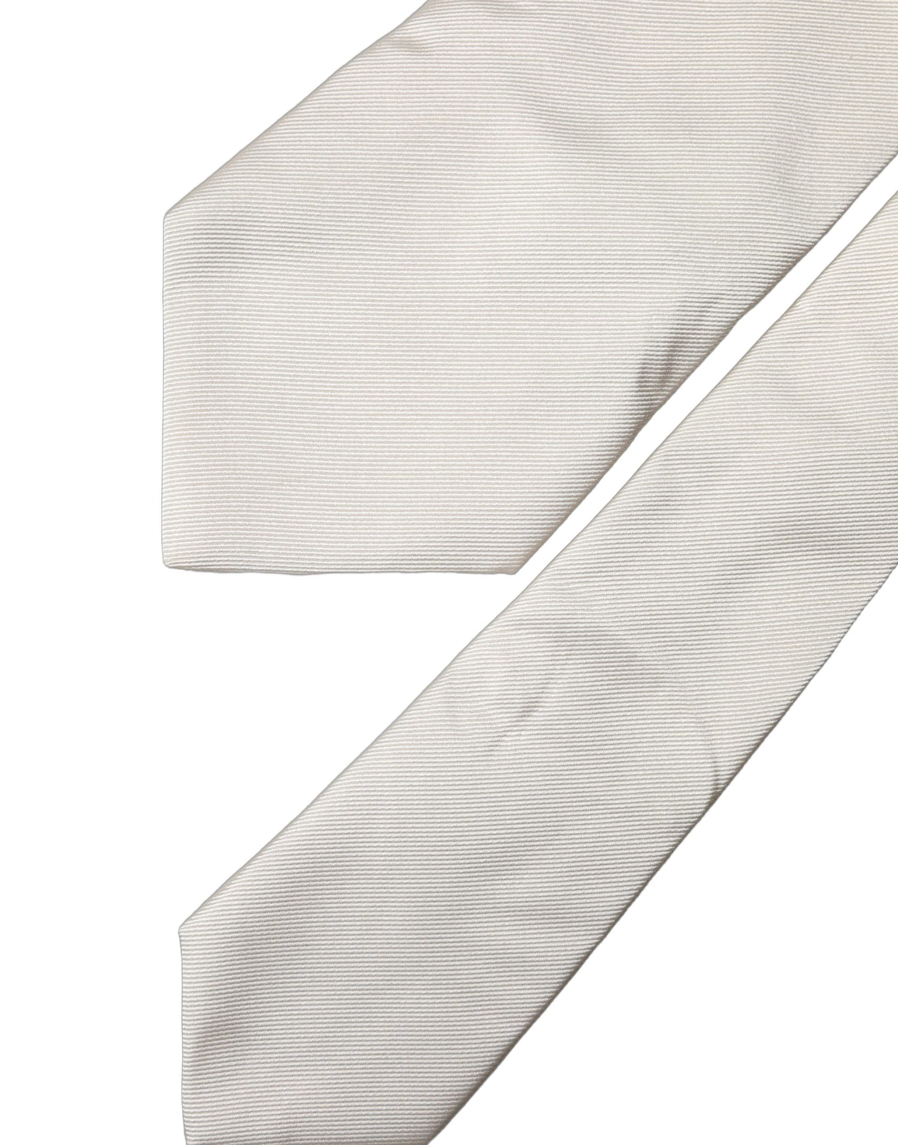 Dolce & Gabbana Off White Solid Silk Adjustable Women Tied Necktie Tie | Regal Royce