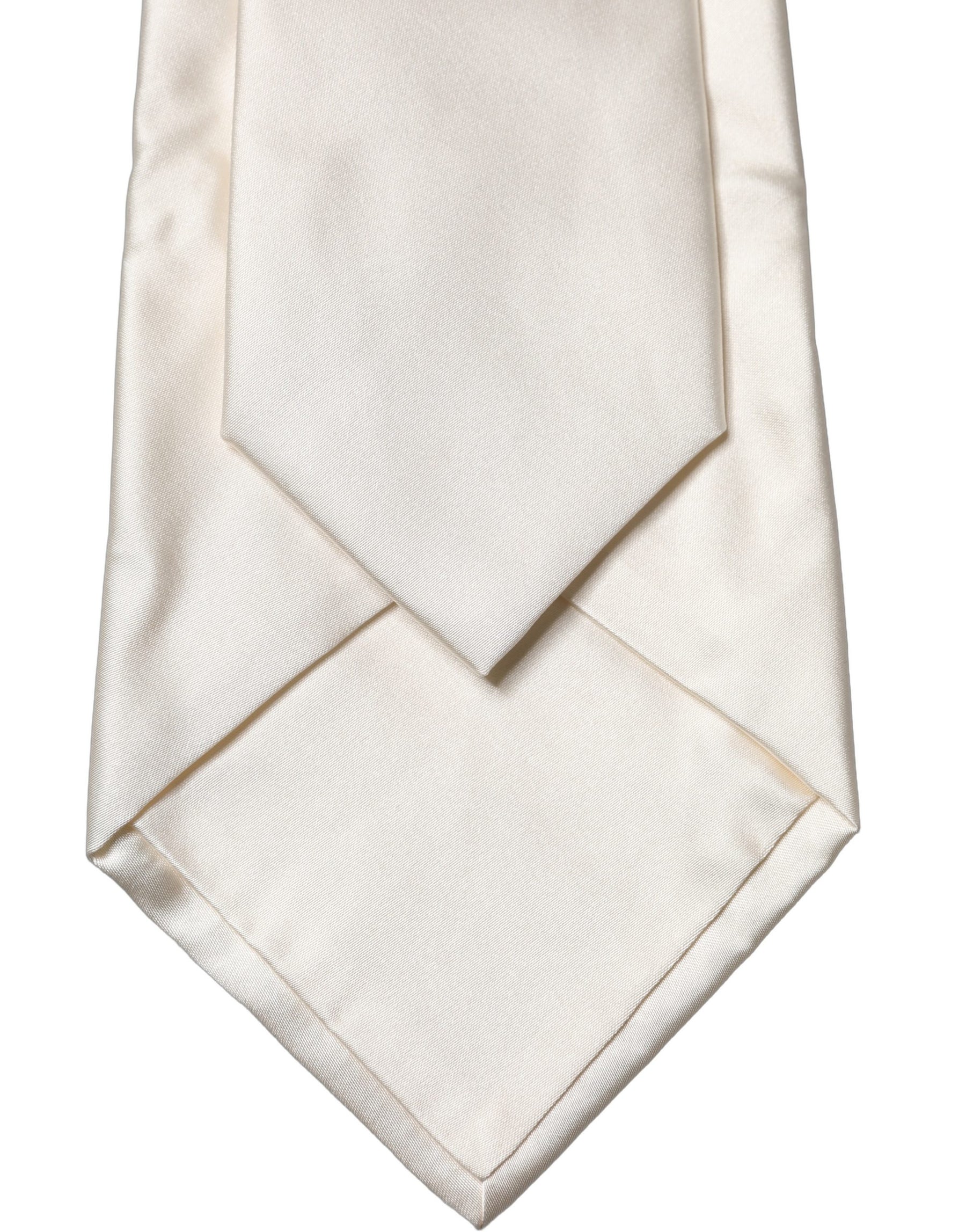 Dolce & Gabbana Off White Solid Silk Adjustable Women Tied Necktie Tie | Regal Royce