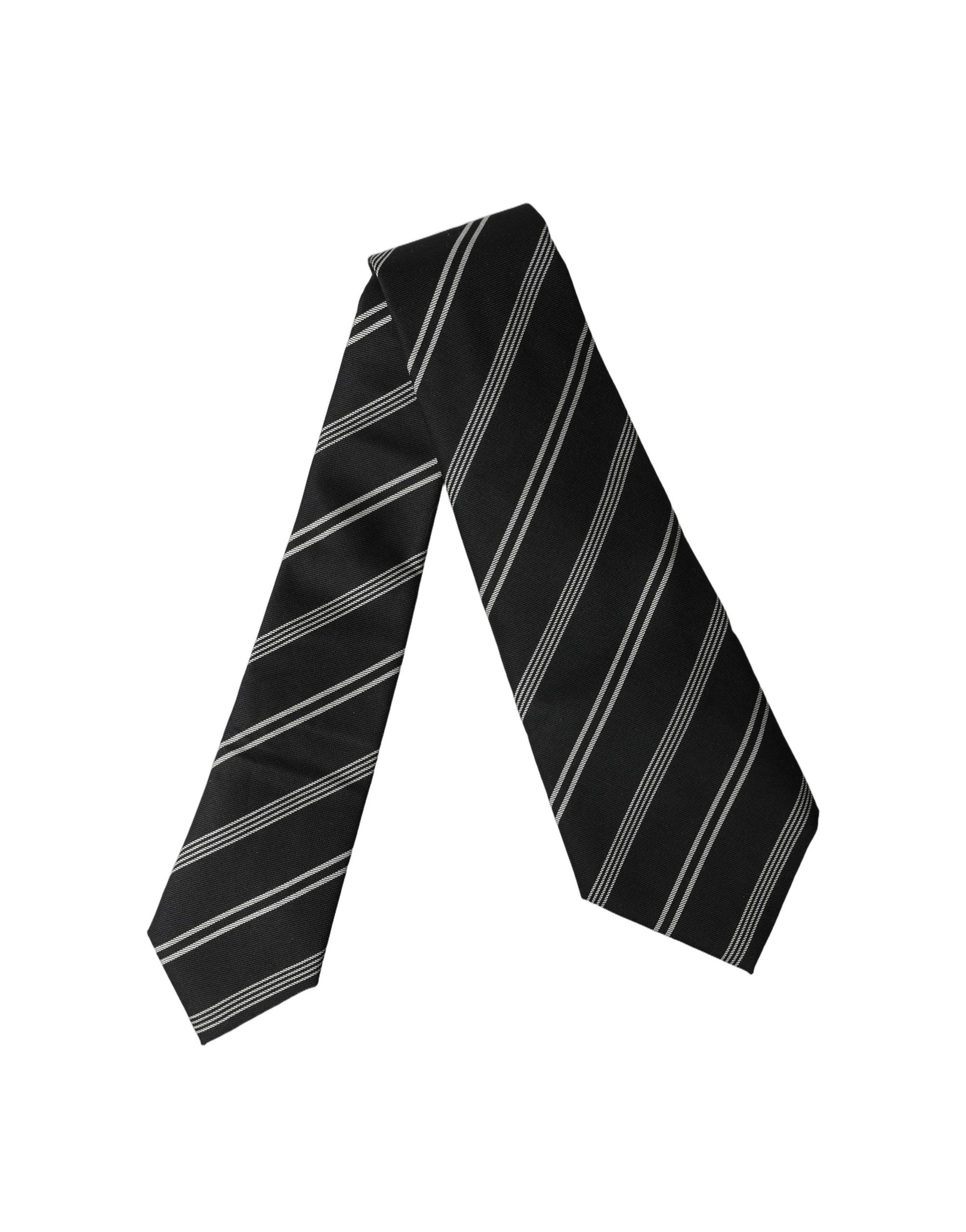 Dolce & Gabbana Black White Stripes Silk Adjustable Women Necktie Tie | Regal Royce