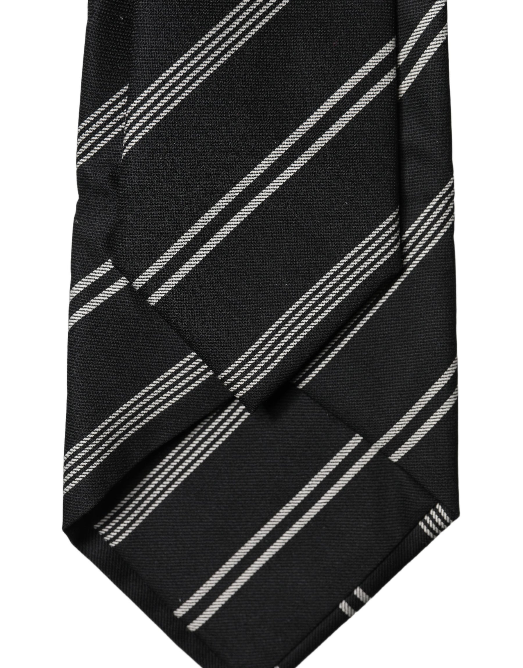 Dolce & Gabbana Black White Stripes Silk Adjustable Women Necktie Tie | Regal Royce