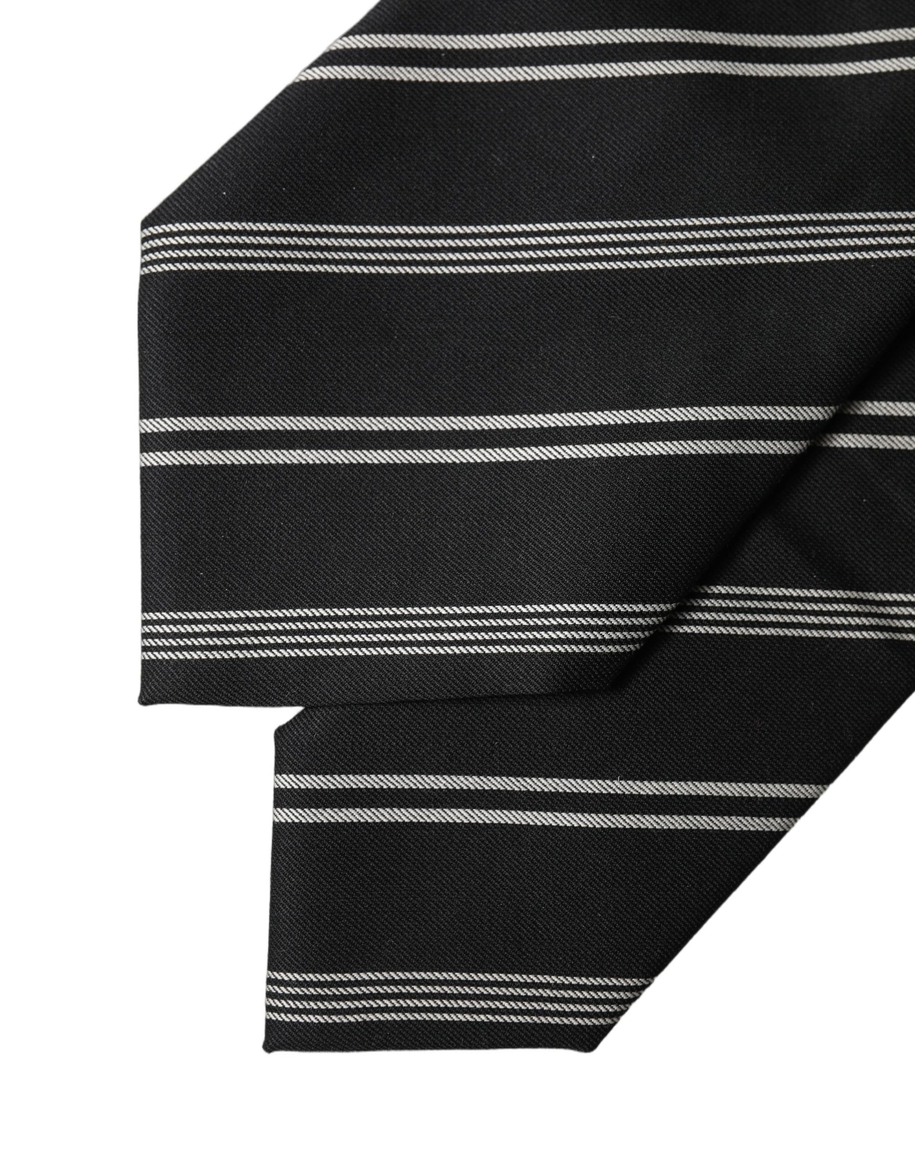 Dolce & Gabbana Black White Stripes Silk Adjustable Women Necktie Tie | Regal Royce