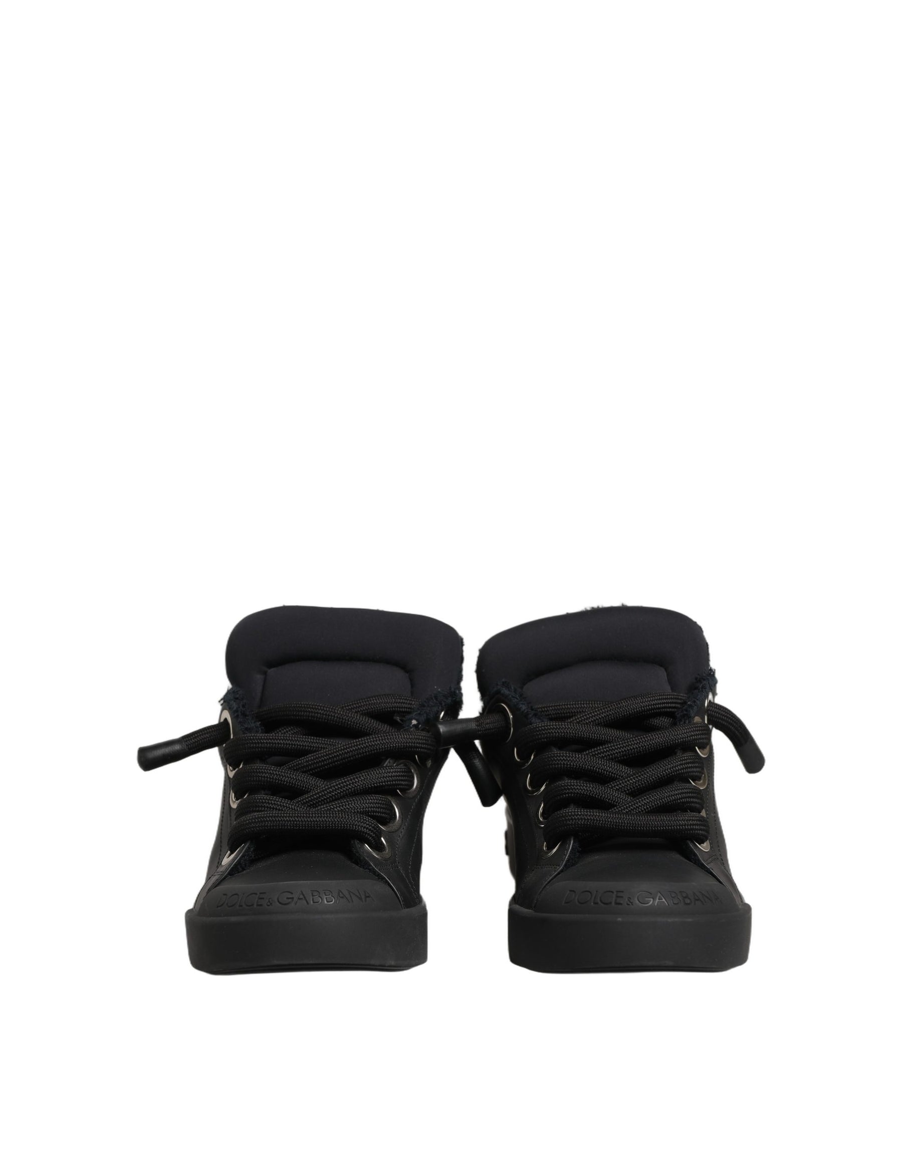 Dolce & Gabbana Black Leather Low Top Portofino Sneakers Shoes | Regal Royce