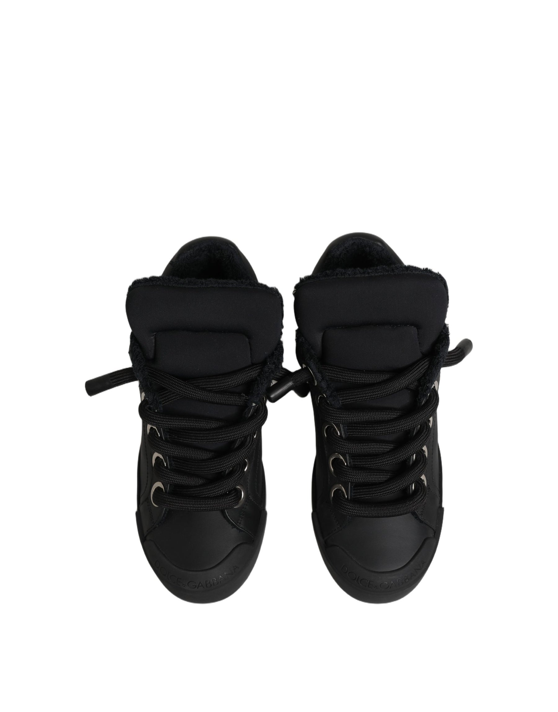 Dolce & Gabbana Black Leather Low Top Portofino Sneakers Shoes | Regal Royce