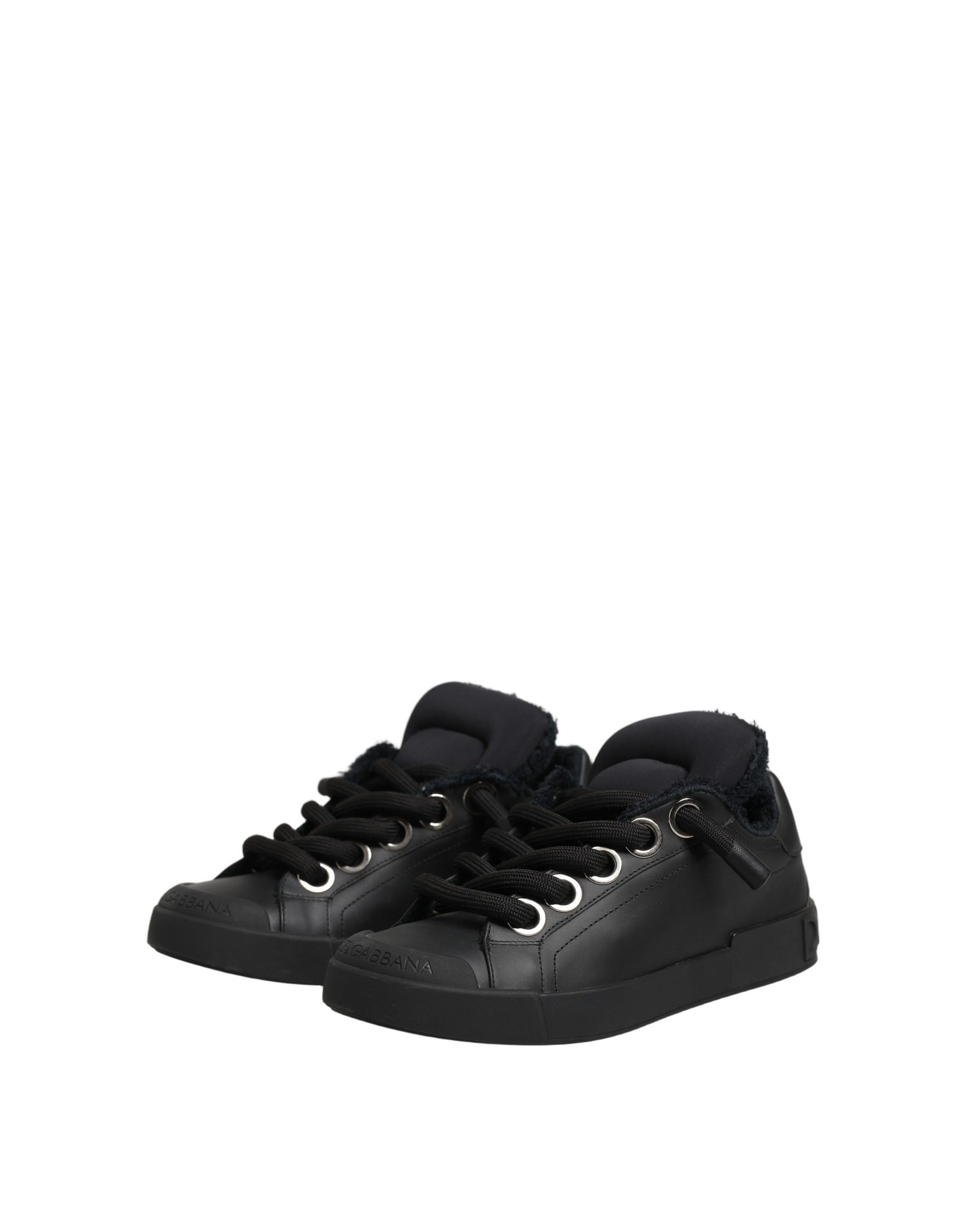 Dolce & Gabbana Black Leather Low Top Portofino Sneakers Shoes | Regal Royce