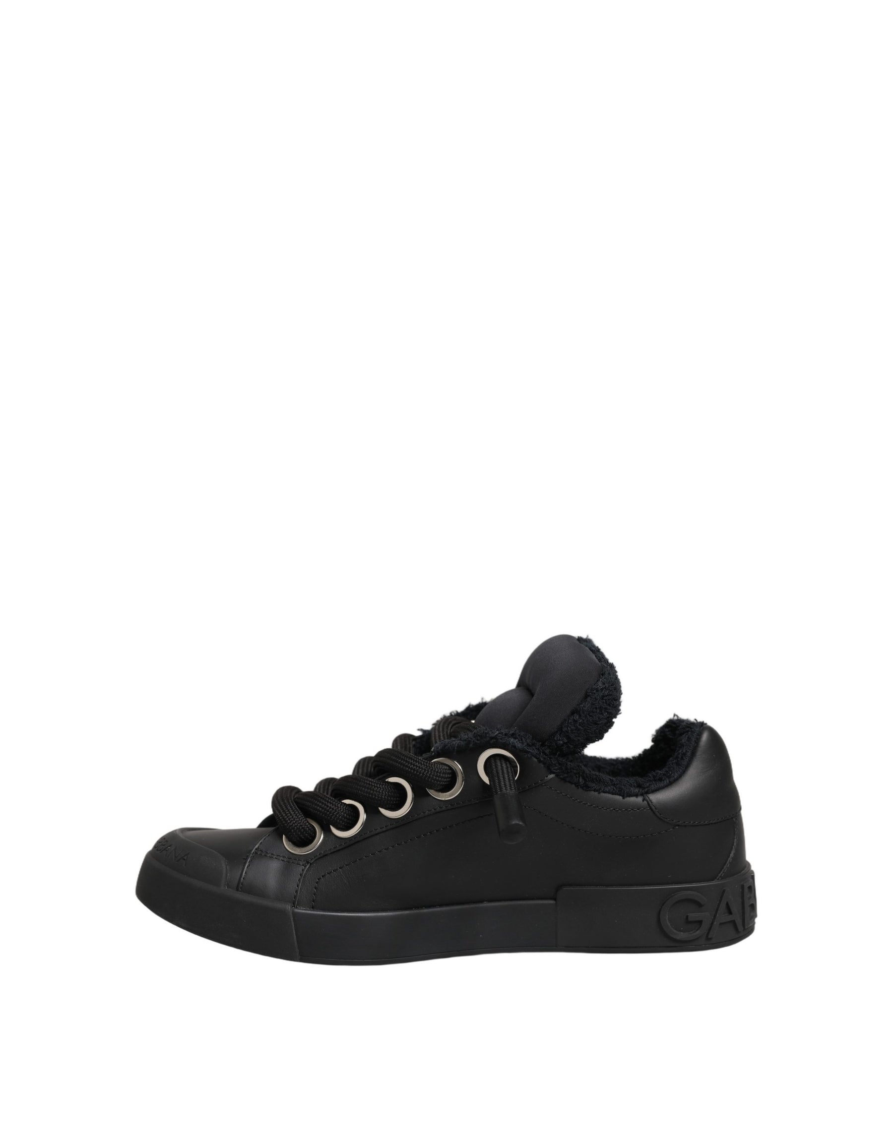 Dolce & Gabbana Black Leather Low Top Portofino Sneakers Shoes | Regal Royce
