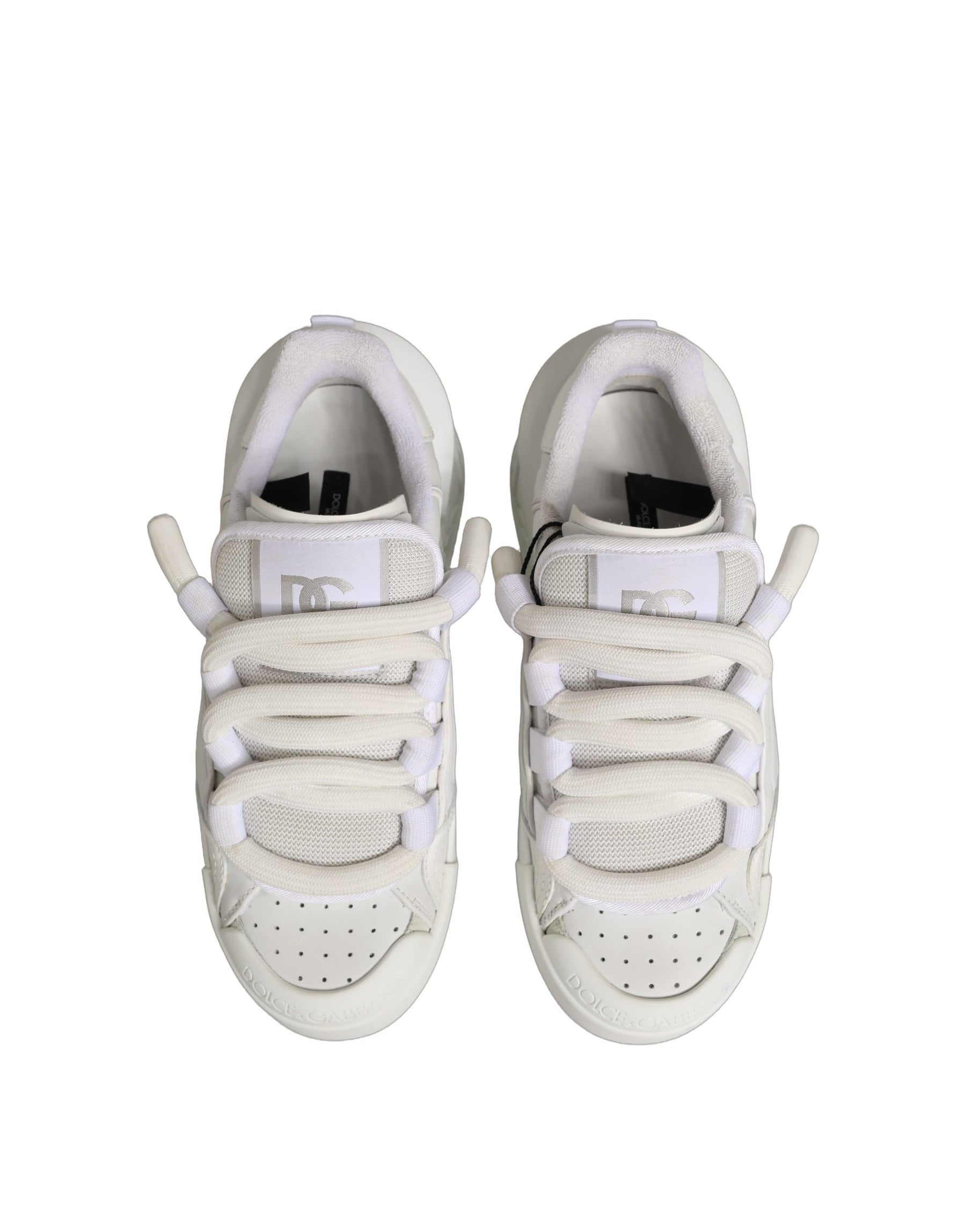 Dolce & Gabbana White Calfskin Leather Low Top Sneakers Shoes | Regal Royce