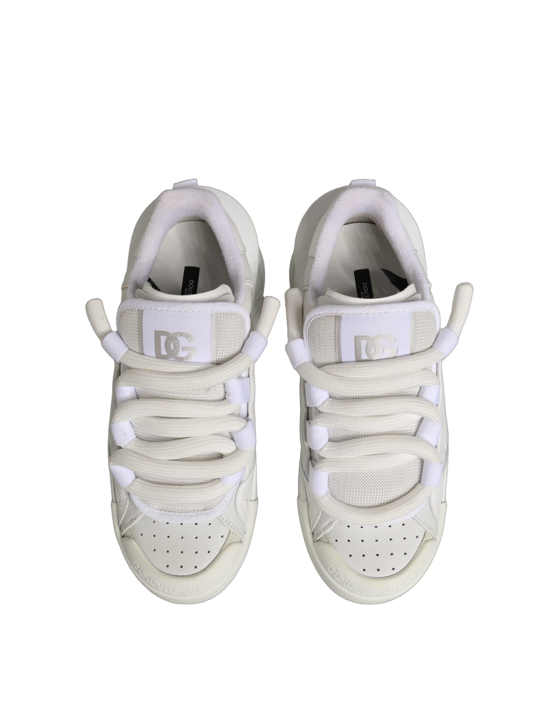 Dolce & Gabbana White Calfskin Leather Low Top Sneakers Shoes | Regal Royce