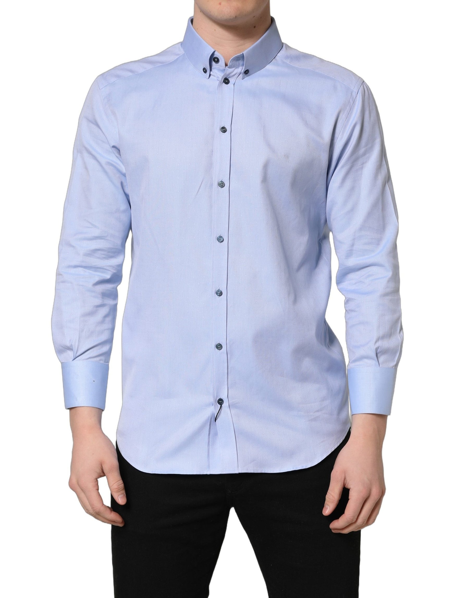 Dolce & Gabbana Light Blue Cotton Dress Formal Men Shirt | Regal Royce