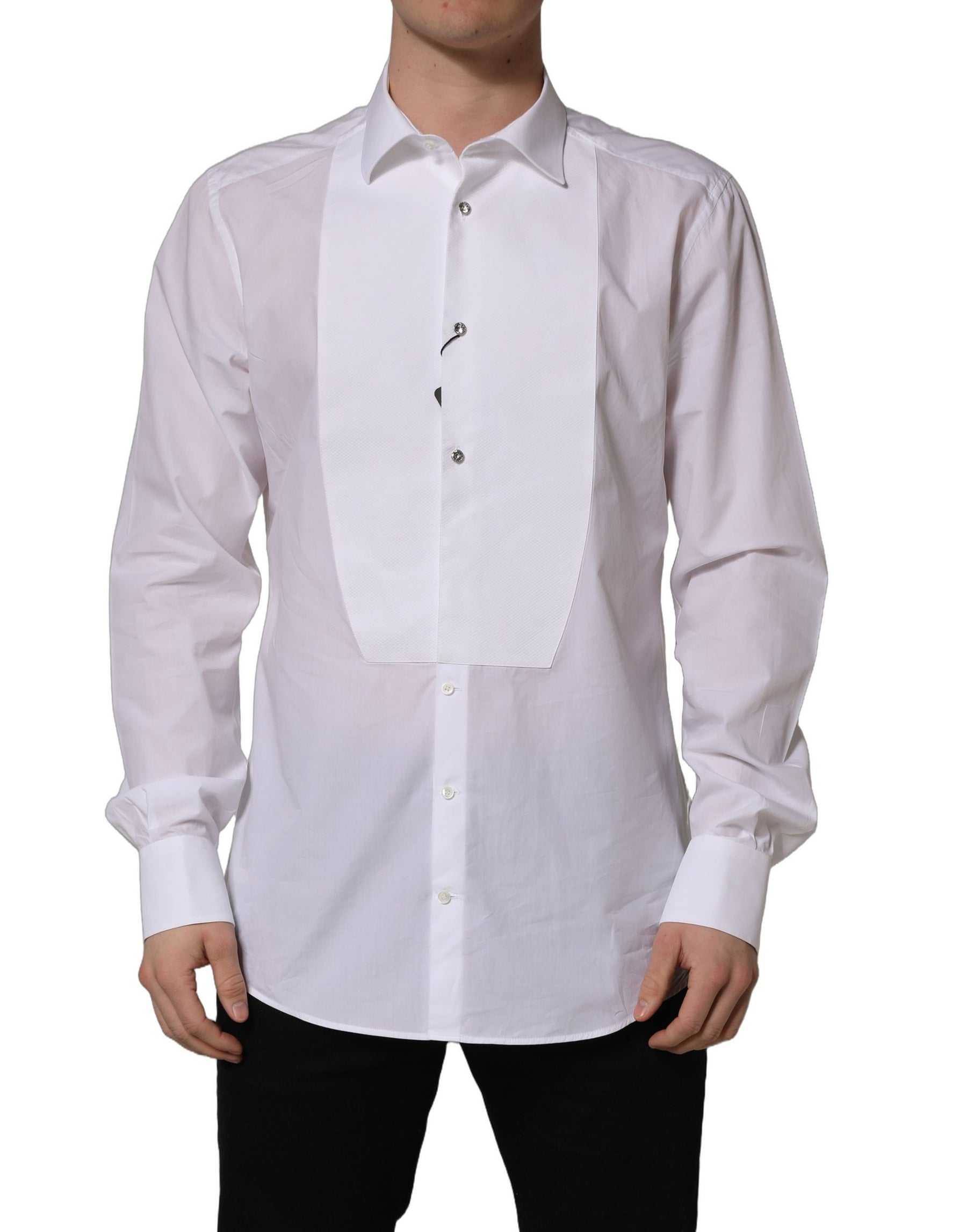 Dolce & Gabbana White Bib Cotton Poplin Dress Formal Shirt | Regal Royce