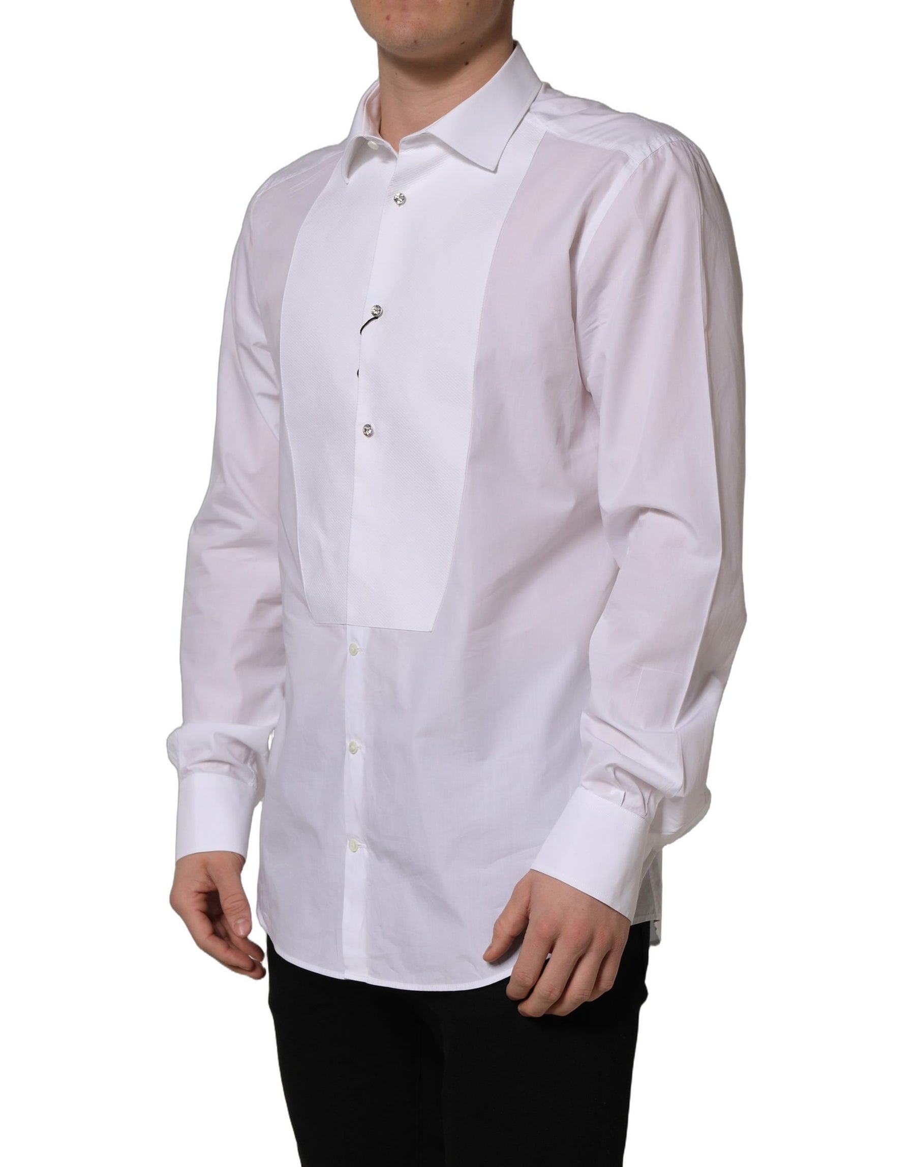 Dolce & Gabbana White Bib Cotton Poplin Dress Formal Shirt | Regal Royce
