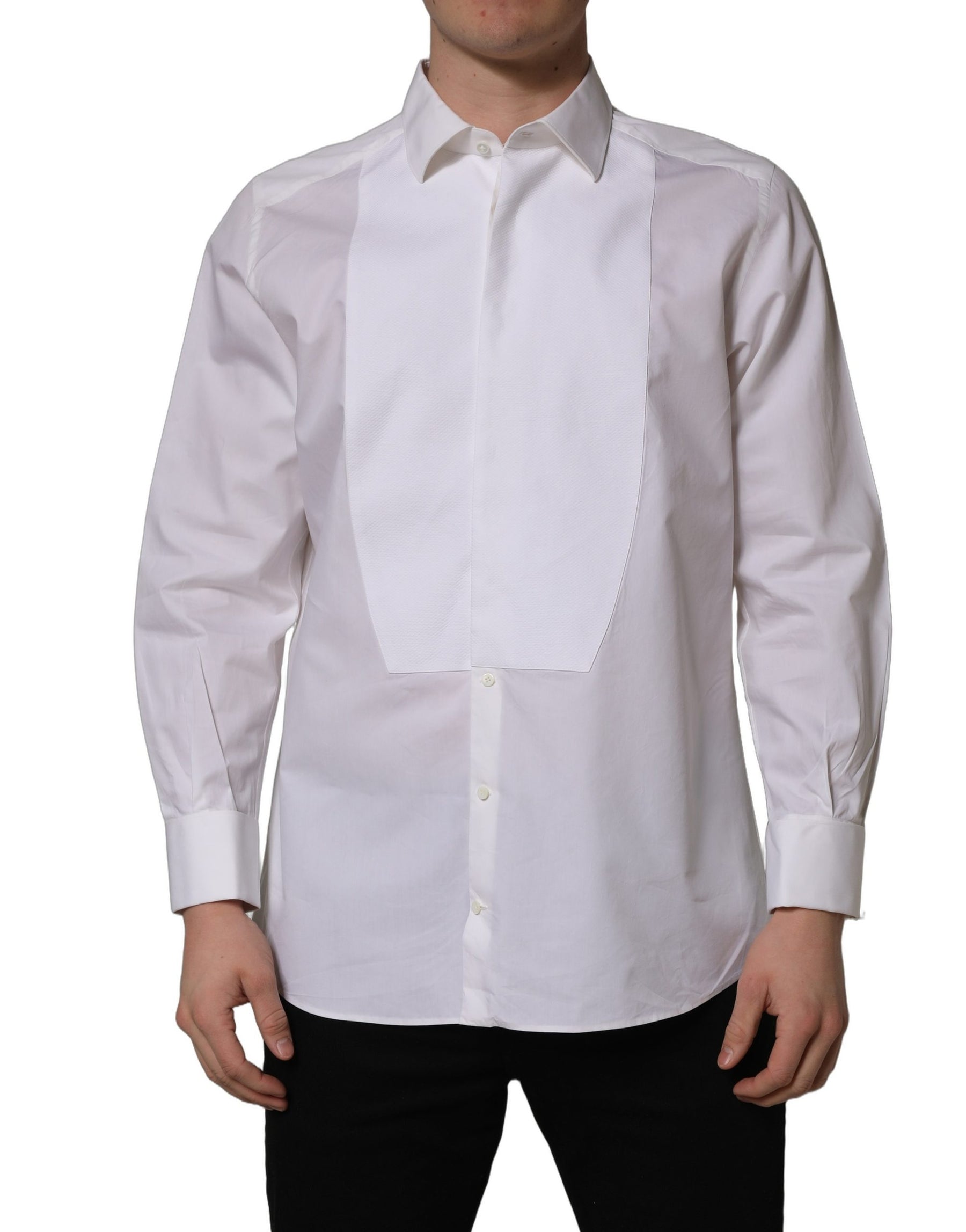 Dolce & Gabbana White Bib Cotton Poplin Dress Formal Shirt | Regal Royce