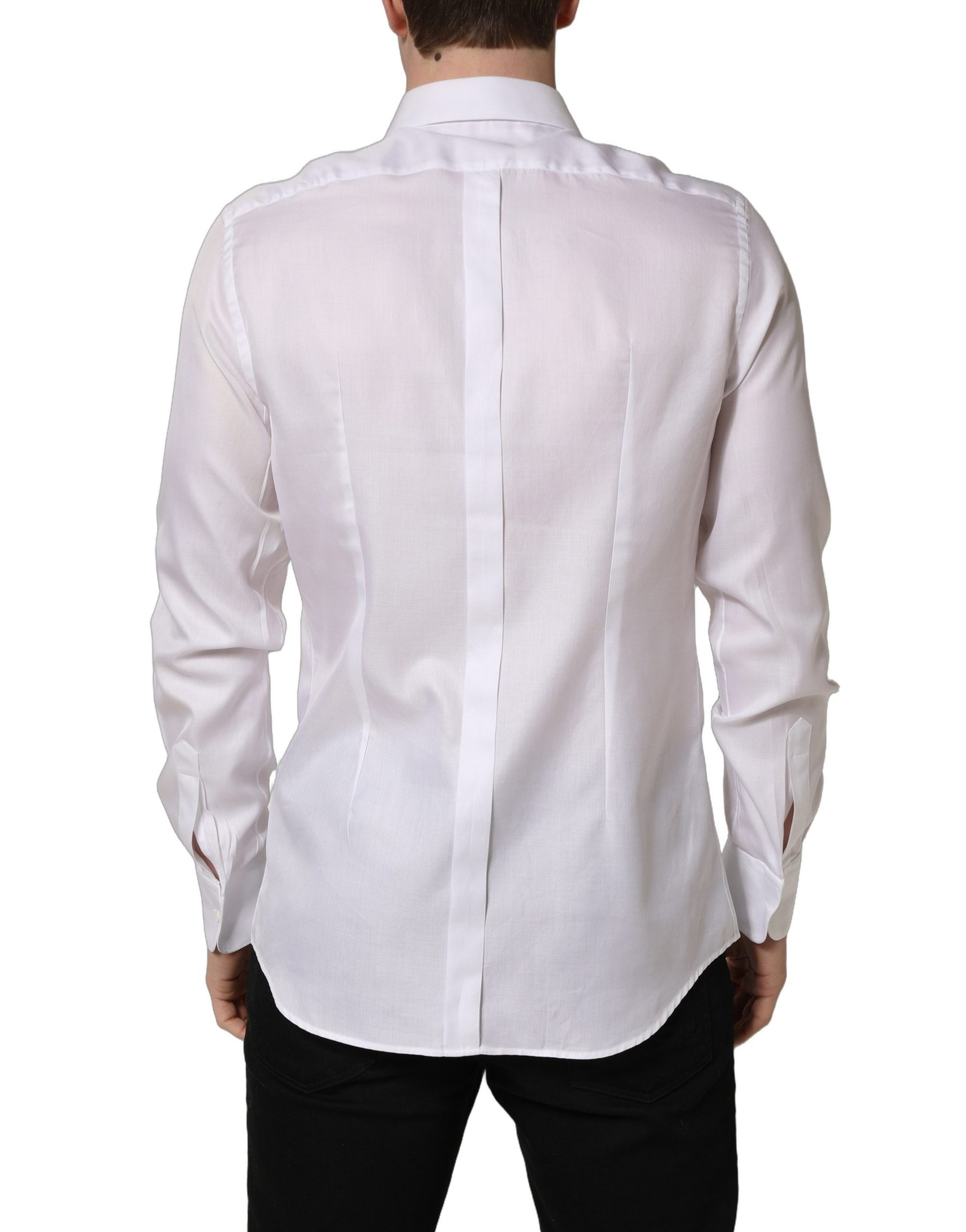 Dolce & Gabbana White Cotton Collared Dress Formal Men Shirt | Regal Royce