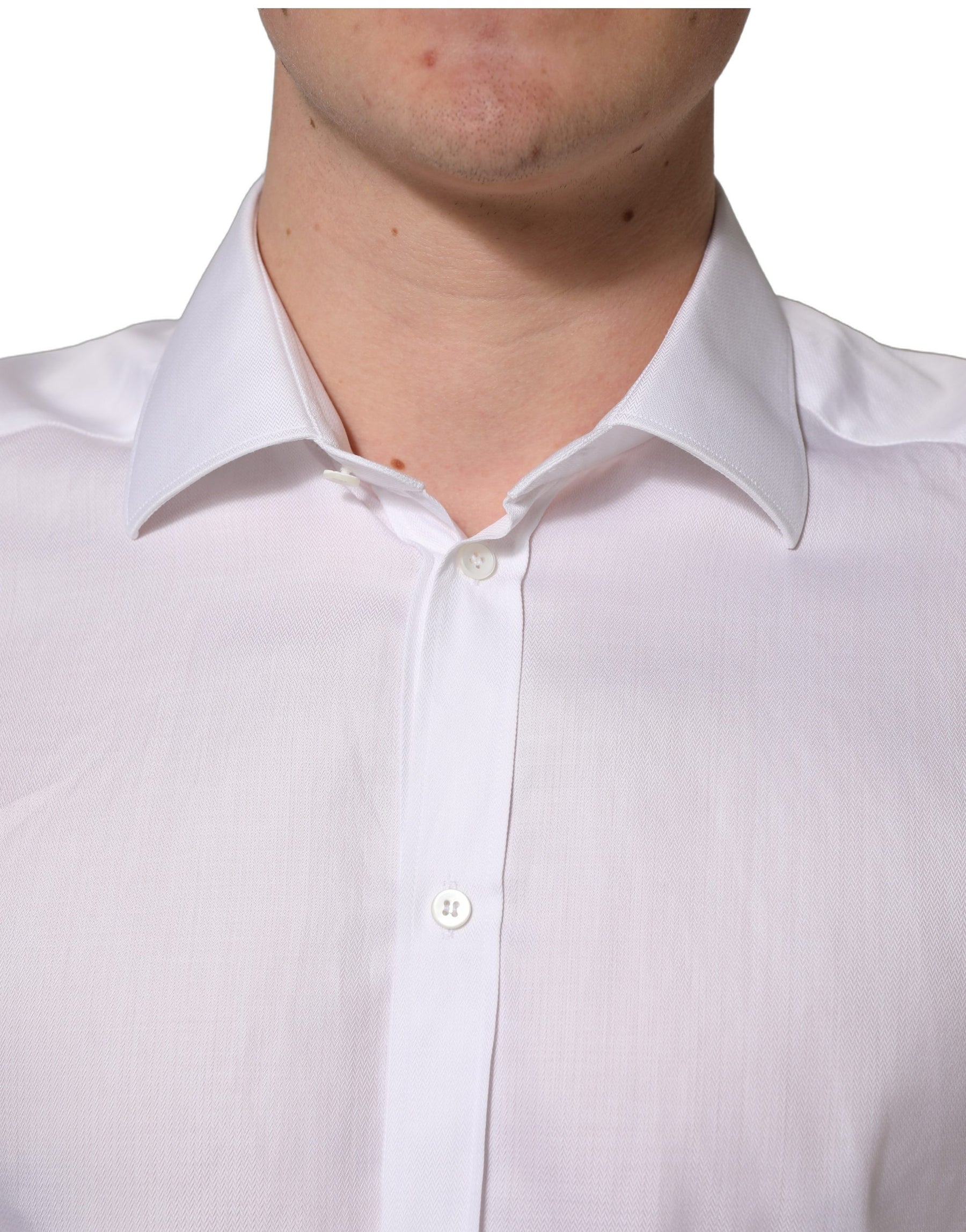 Dolce & Gabbana White Cotton Collared Dress Formal Men Shirt | Regal Royce