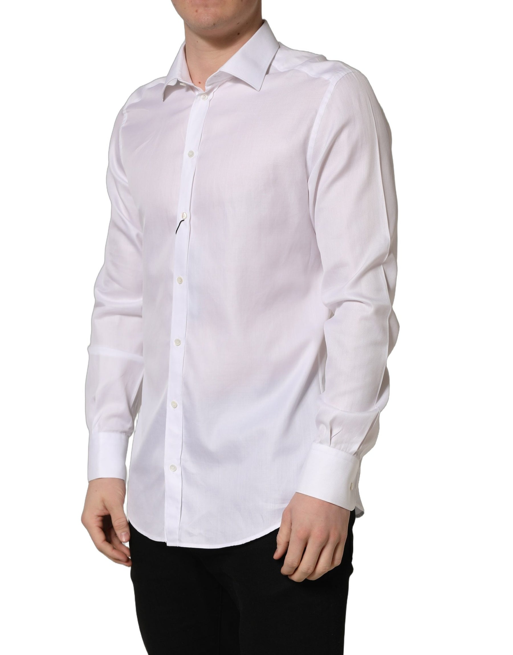 Dolce & Gabbana White Cotton Collared Dress Formal Men Shirt | Regal Royce