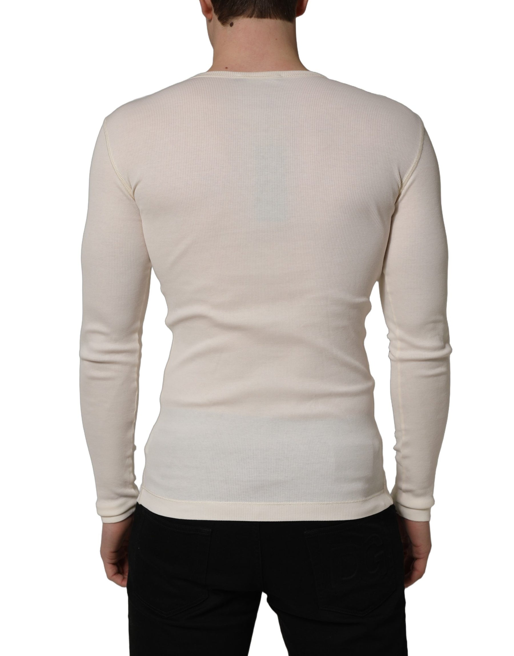 Dolce & Gabbana White Long Sleeves Henley Pullover Sweater | Regal Royce