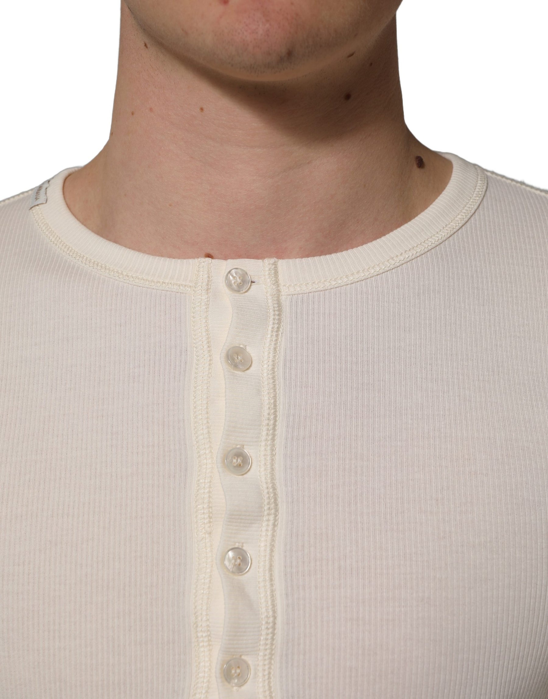 Dolce & Gabbana White Long Sleeves Henley Pullover Sweater | Regal Royce