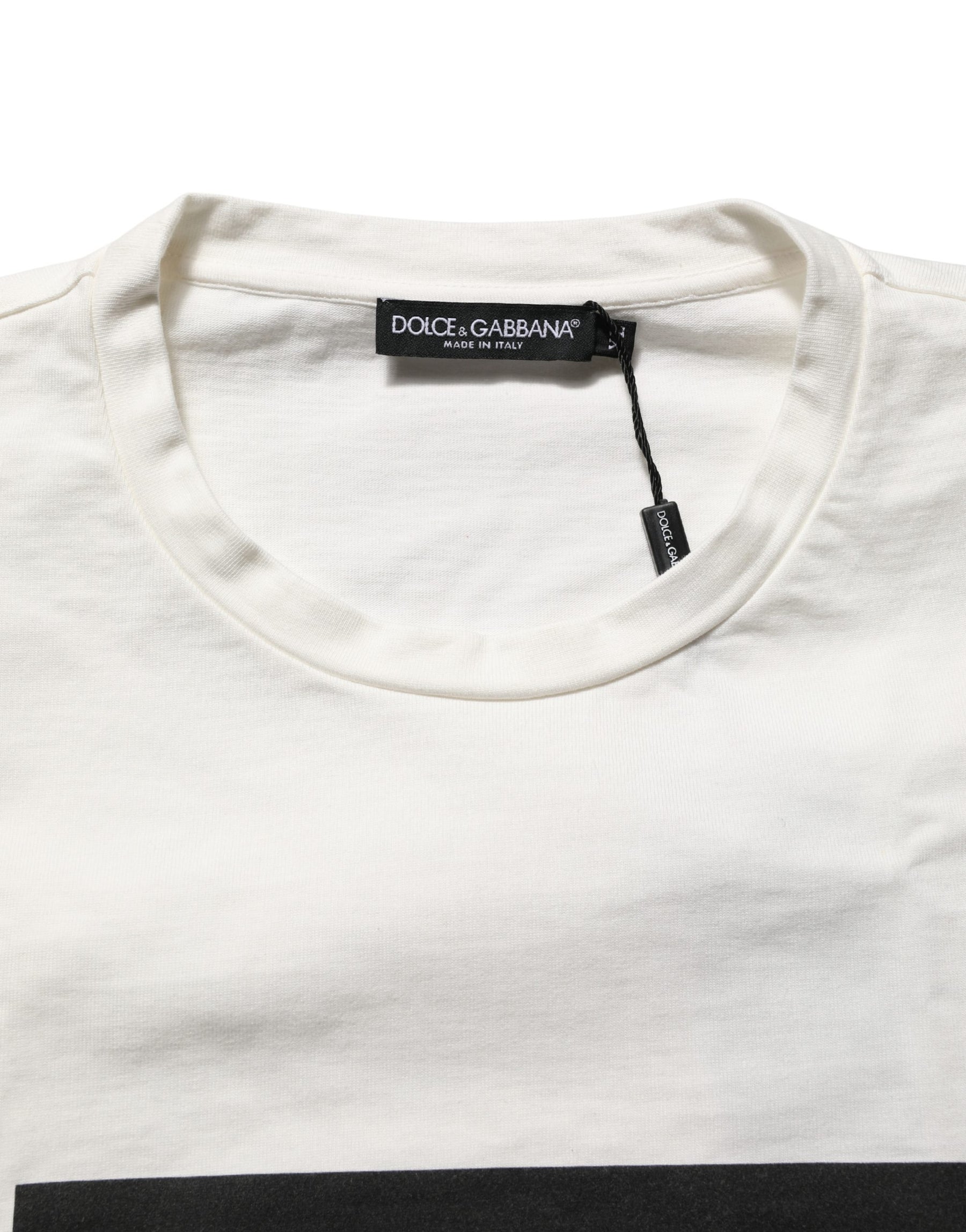 Dolce & Gabbana White Logo Print Cotton Crew Neck Men T-shirt | Regal Royce