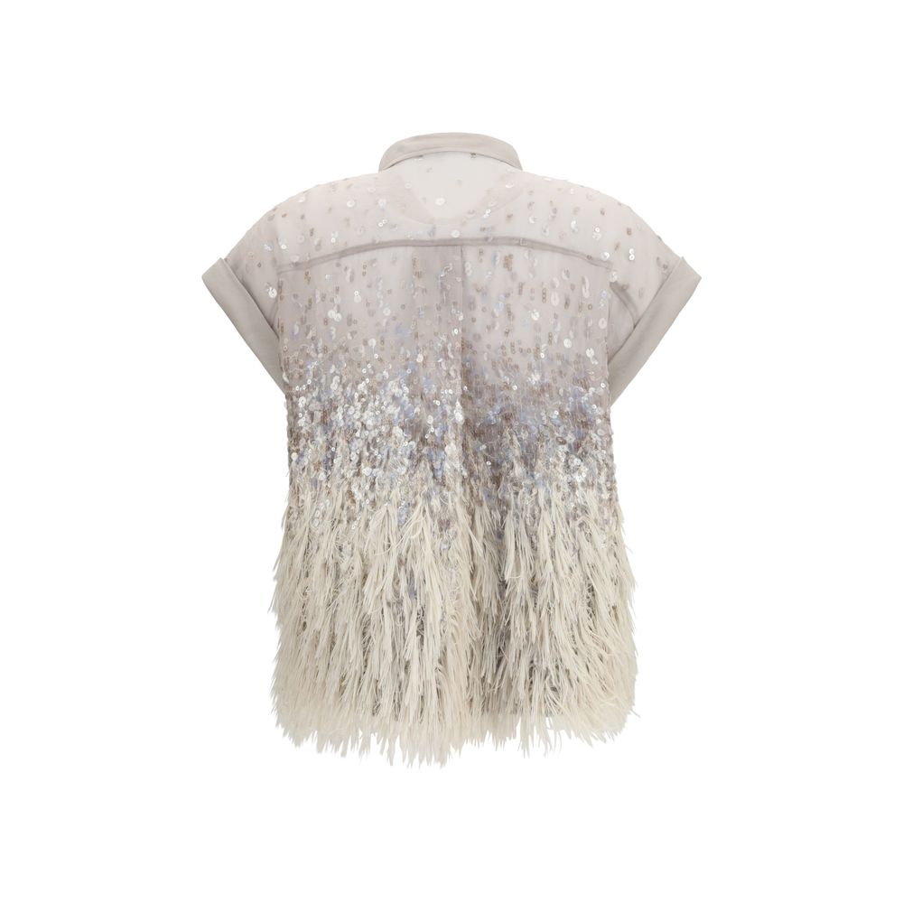 Brunello Cucinelli Beige Silk Shortsleeve Shirt | Regal Royce