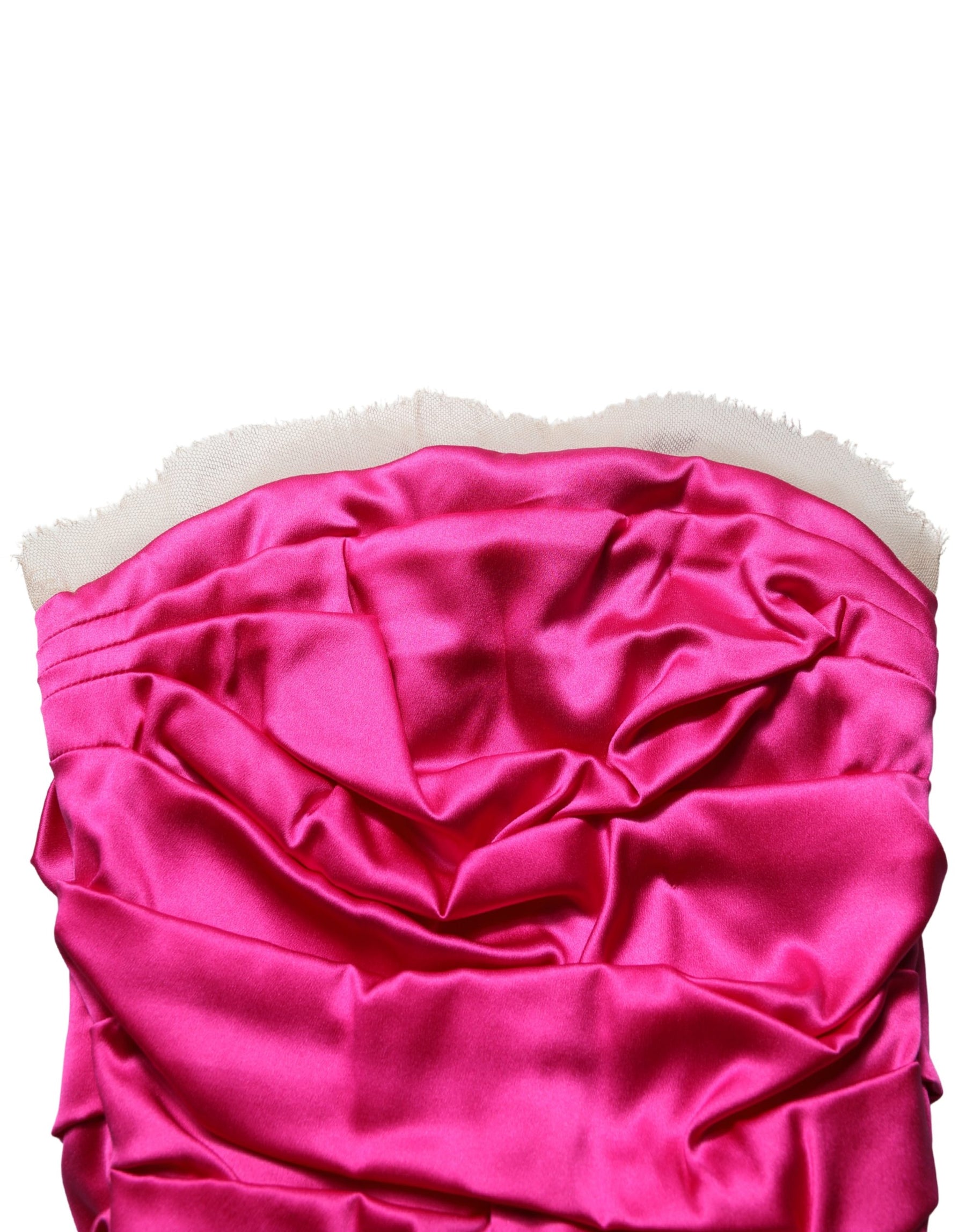 Dolce & Gabbana Hot Pink Ruched Satin Strapless Gown Dress | Regal Royce