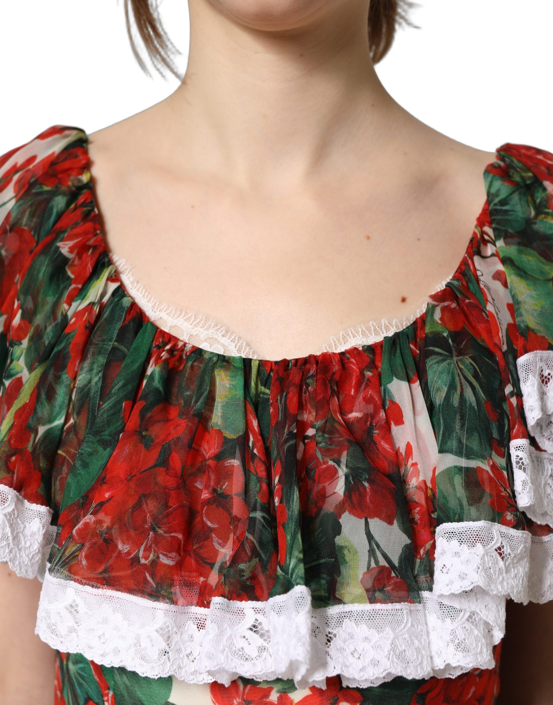 Dolce & Gabbana Multicolor Geranium Flower Lace Maxi Dress | Regal Royce
